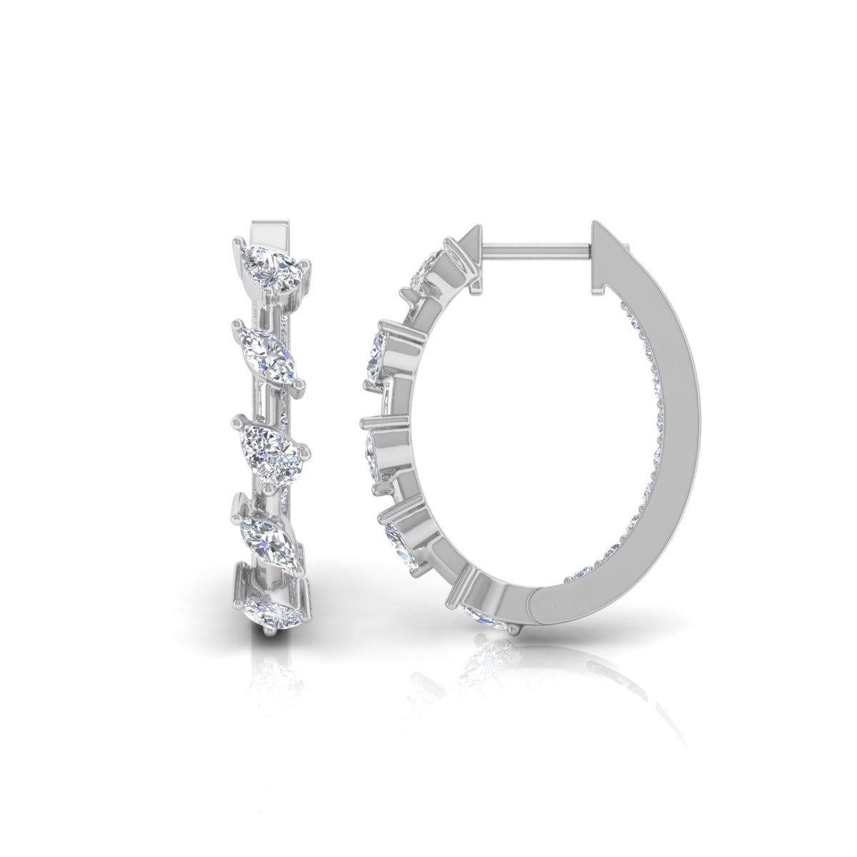 1.18 Carat Diamond Pave Huggies Hoop Earrings Solid 10k White Gold Fine Jewelry For Sale 2