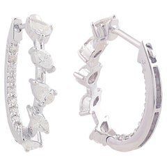 1.18 Carat Diamond Pave Huggies Hoop Earrings Solid 10k White Gold Fine Jewelry