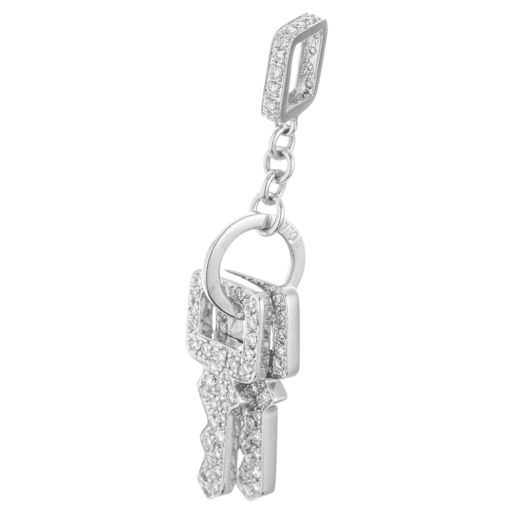 1.18 Carat Diamond White Gold Pave Keys Pendant