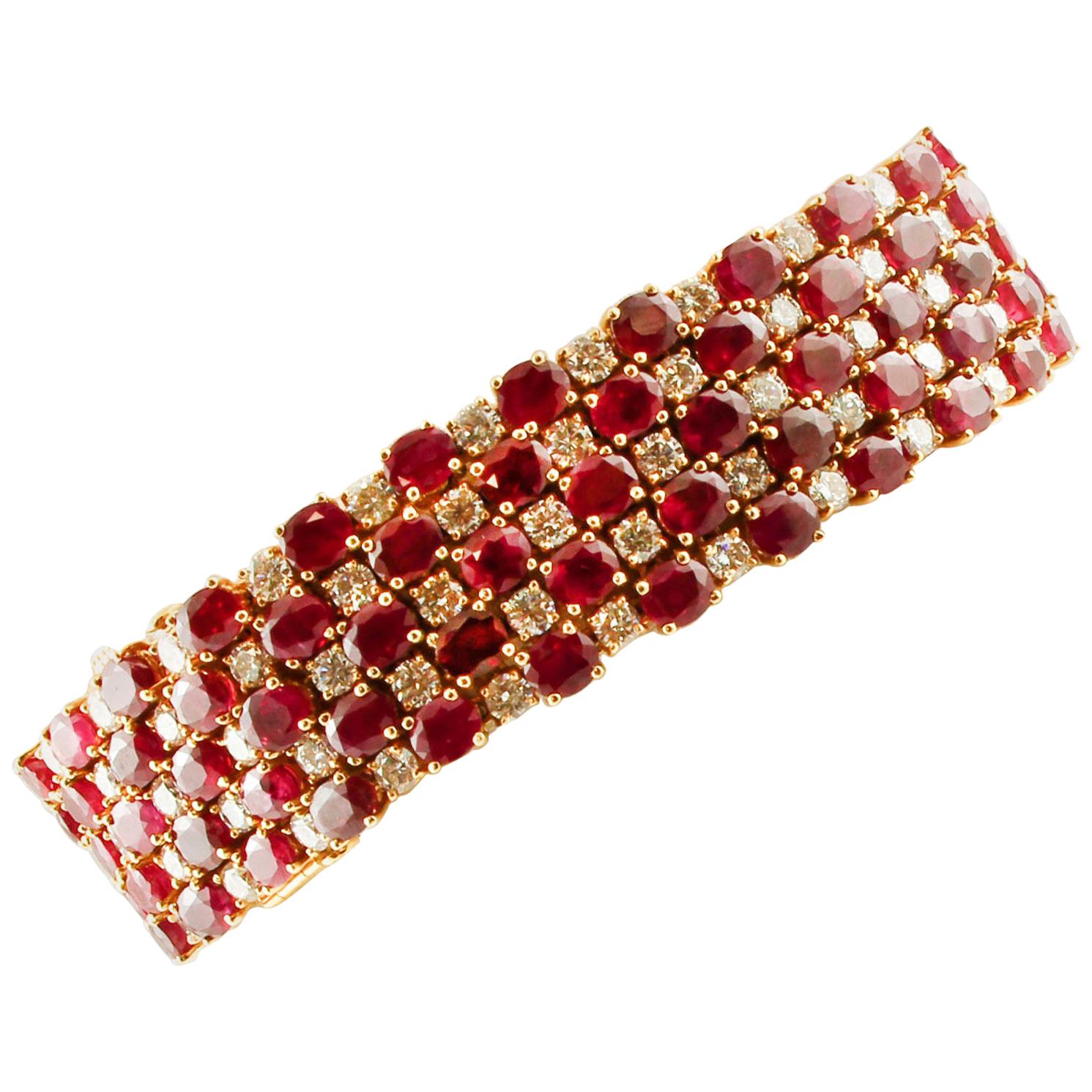 11.8 Carat Diamonds, 61.7 Carat Rubies, 18 Karat Yellow Gold Marvelous Bracelet