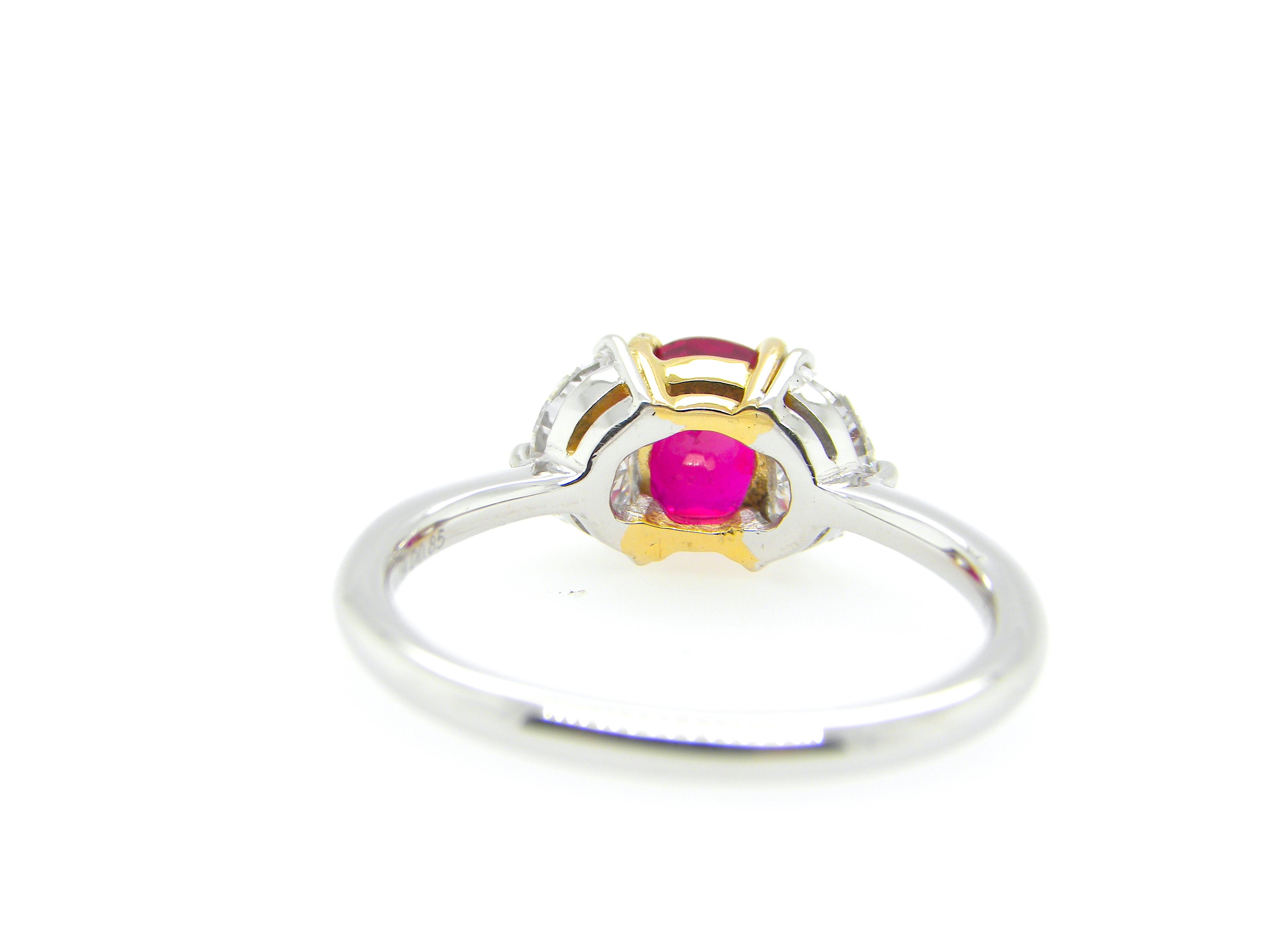 1.18 Carat GIA Certified Burma No Heat Pigeon's Blood Red Ruby and Diamond Ring 3