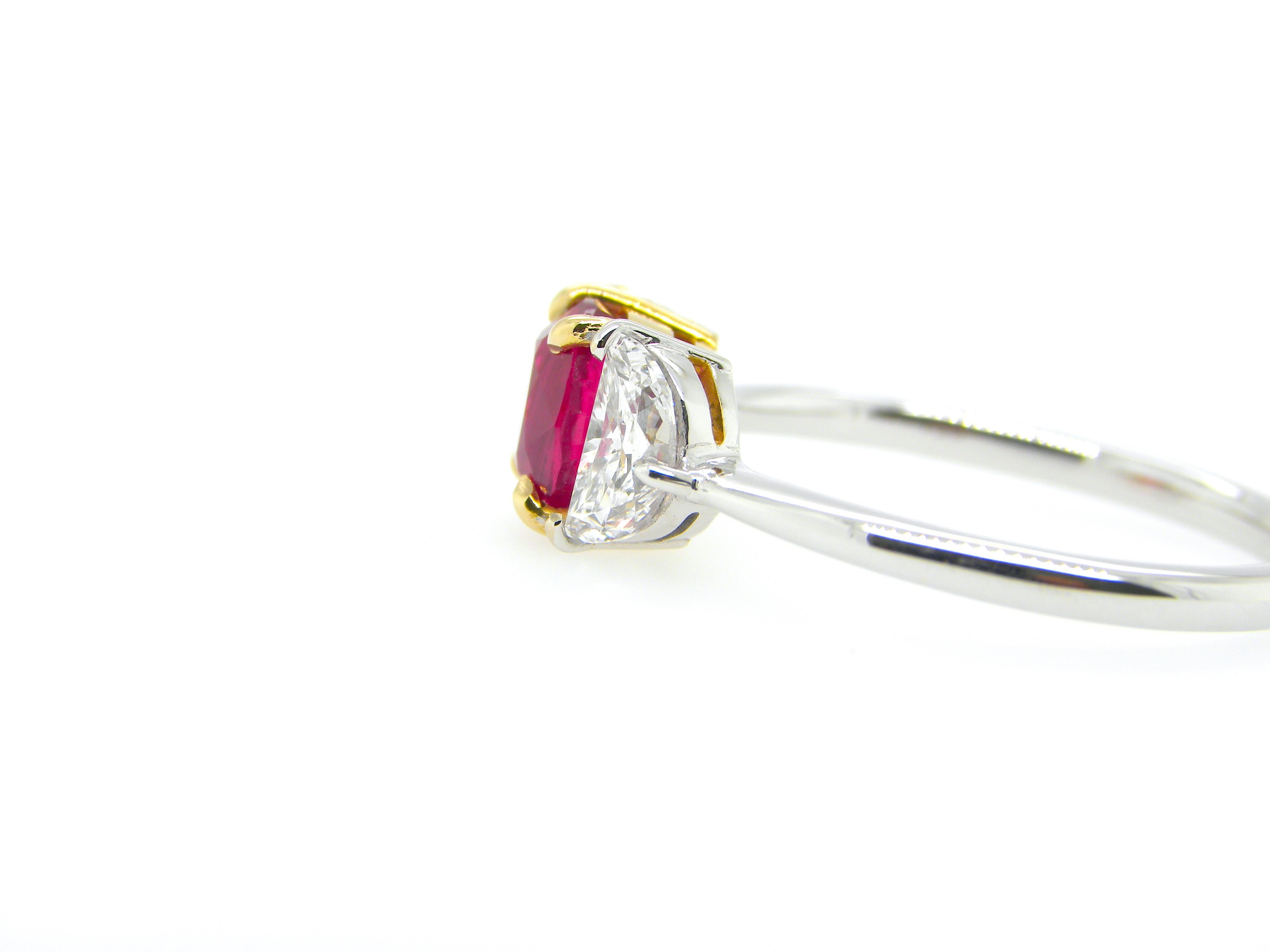 1.18 Carat GIA Certified Burma No Heat Pigeon's Blood Red Ruby and Diamond Ring 4