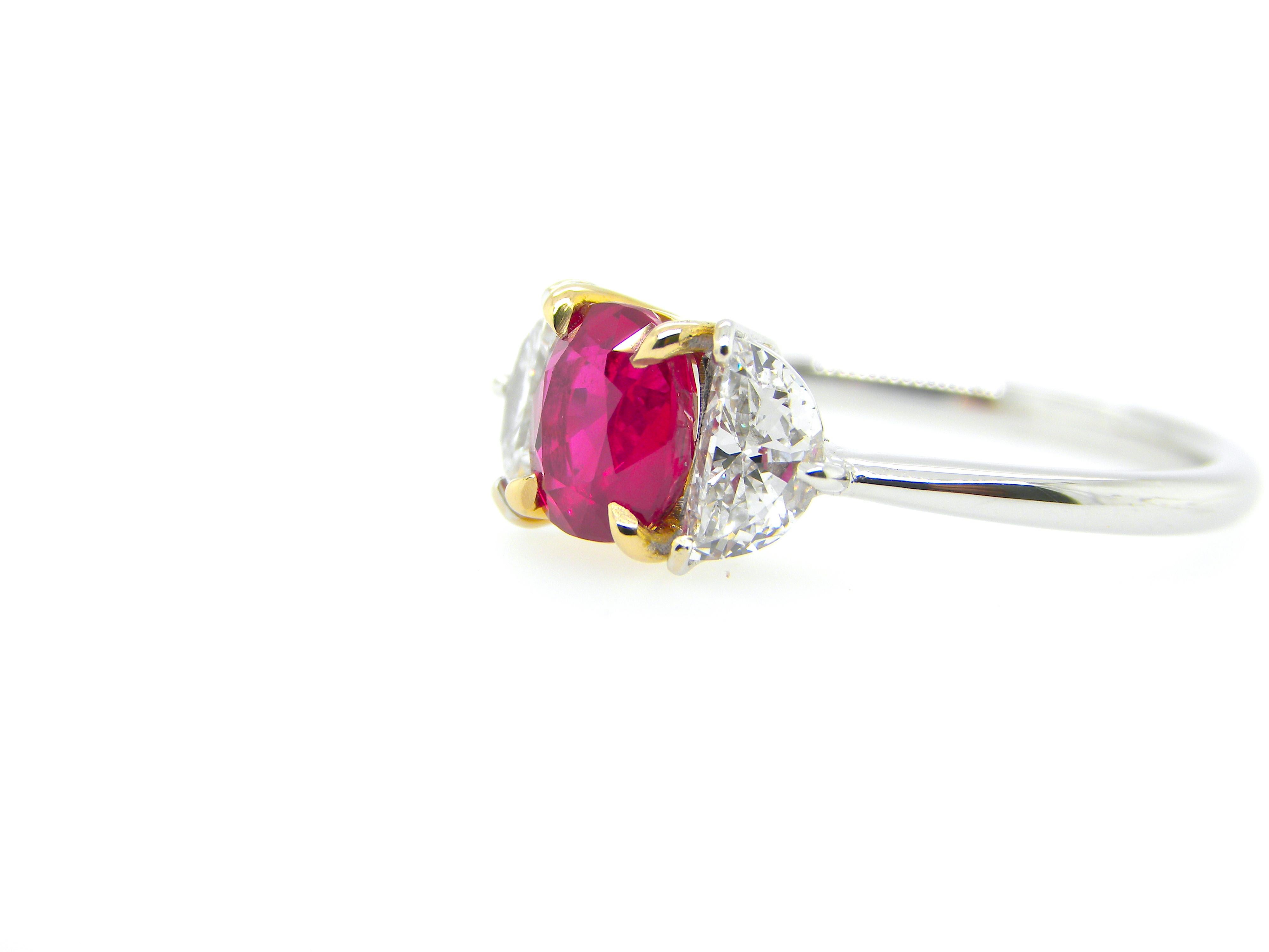 1.18 Carat GIA Certified Burma No Heat Pigeon's Blood Red Ruby and Diamond Ring 5