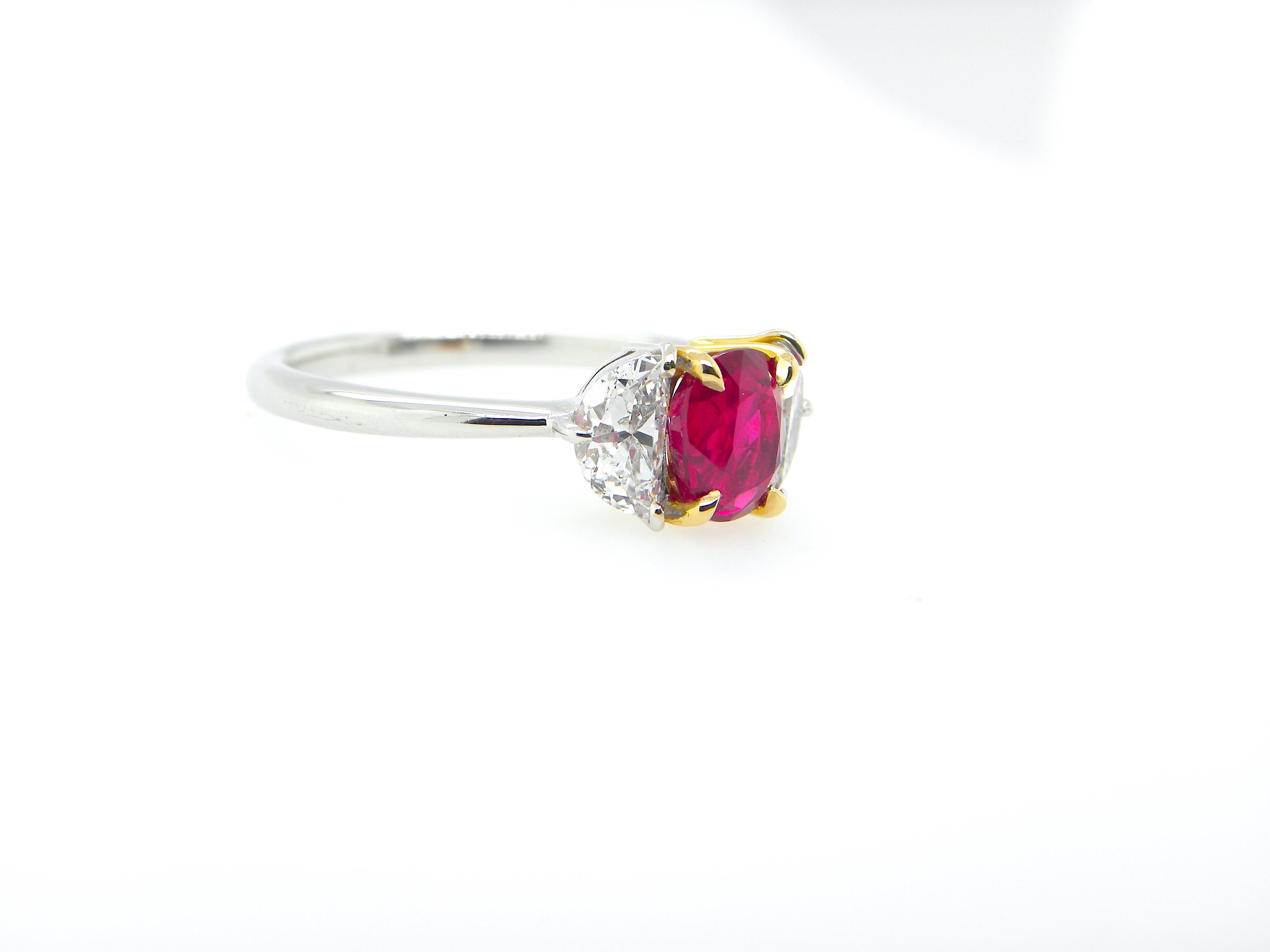 1.18 Carat GIA Certified Burma No Heat Pigeon's Blood Red Ruby and Diamond Ring 6