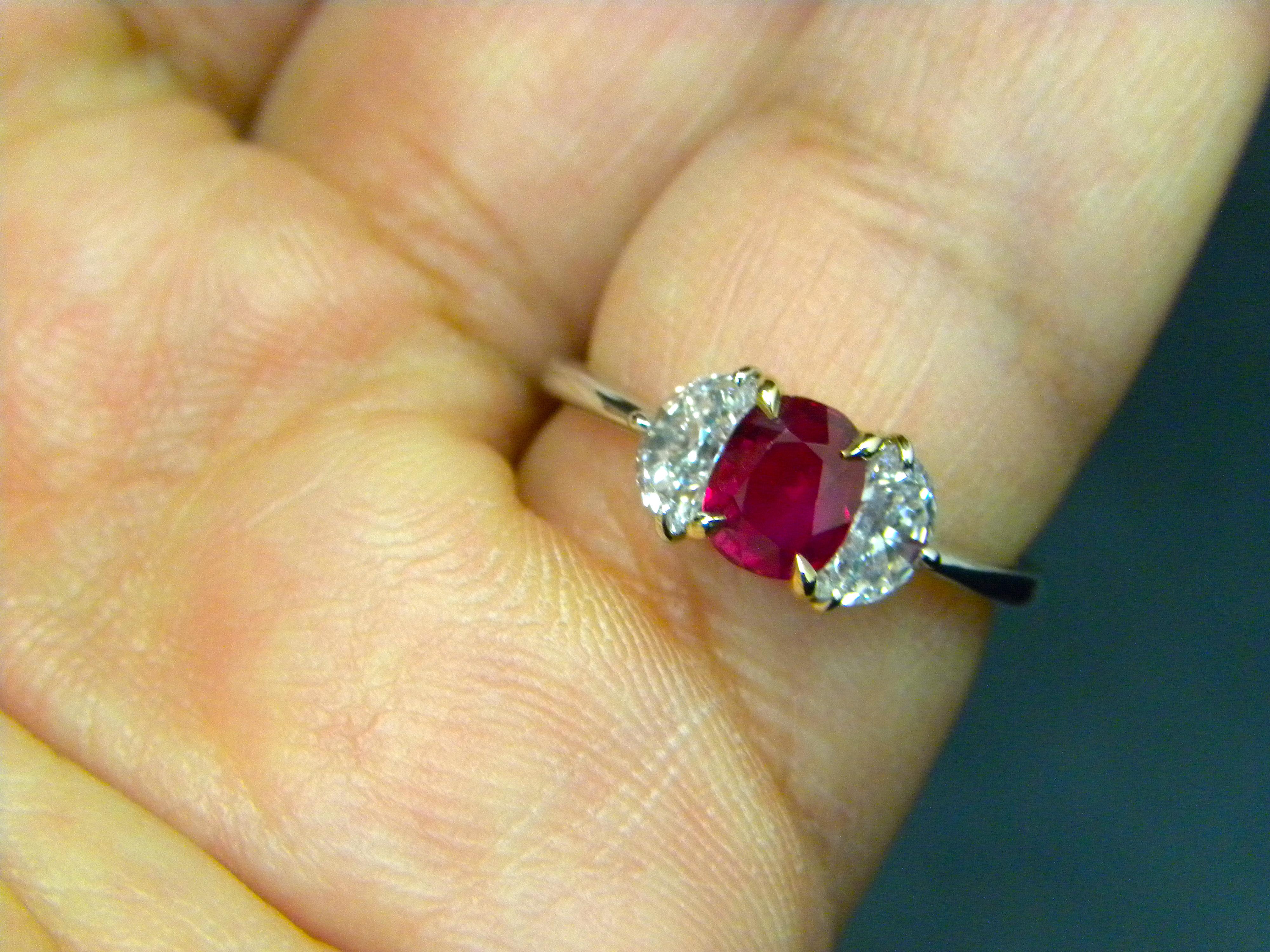 1.18 Carat GIA Certified Burma No Heat Pigeon's Blood Red Ruby and Diamond Ring 7