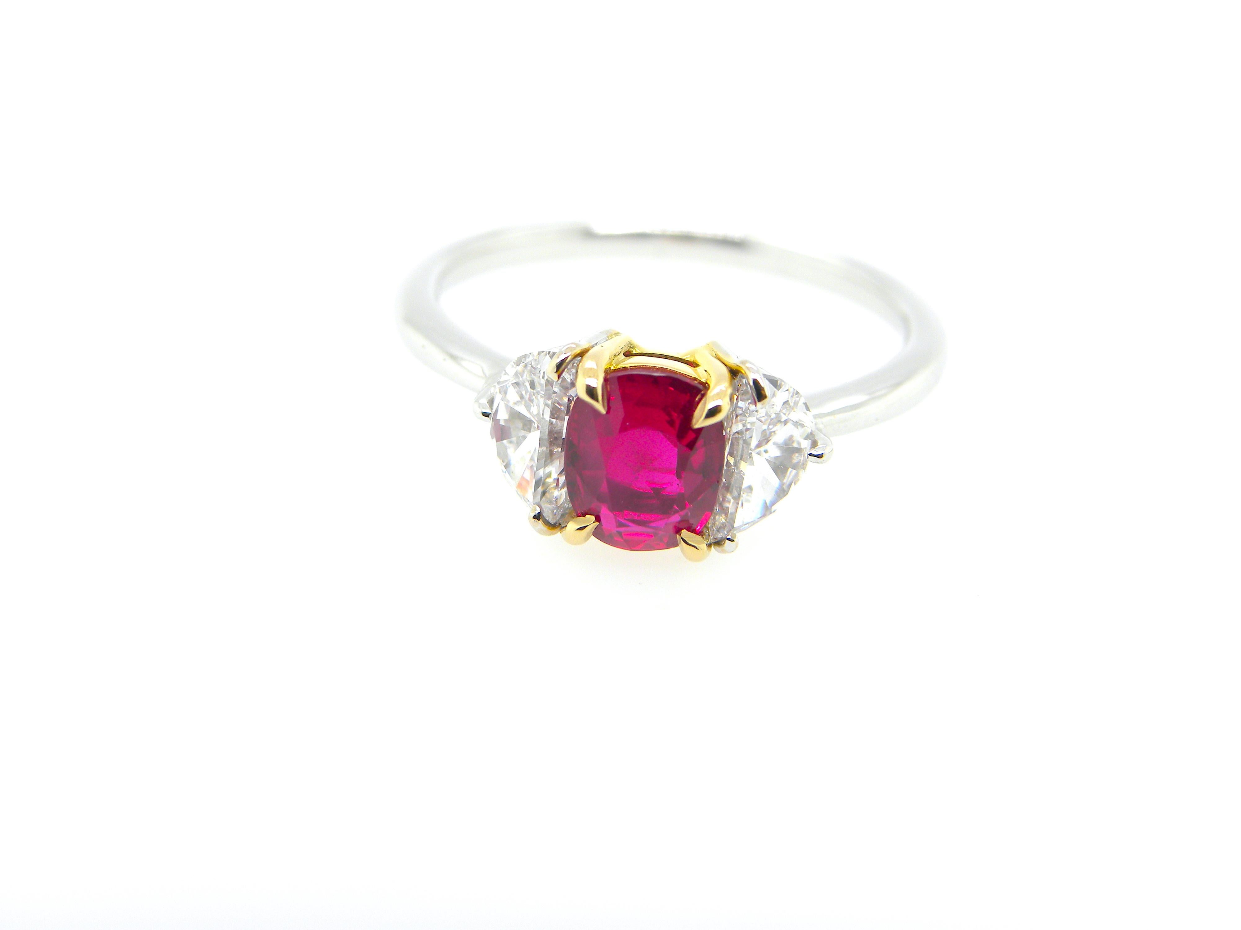 Neoclassical 1.18 Carat GIA Certified Burma No Heat Pigeon's Blood Red Ruby and Diamond Ring