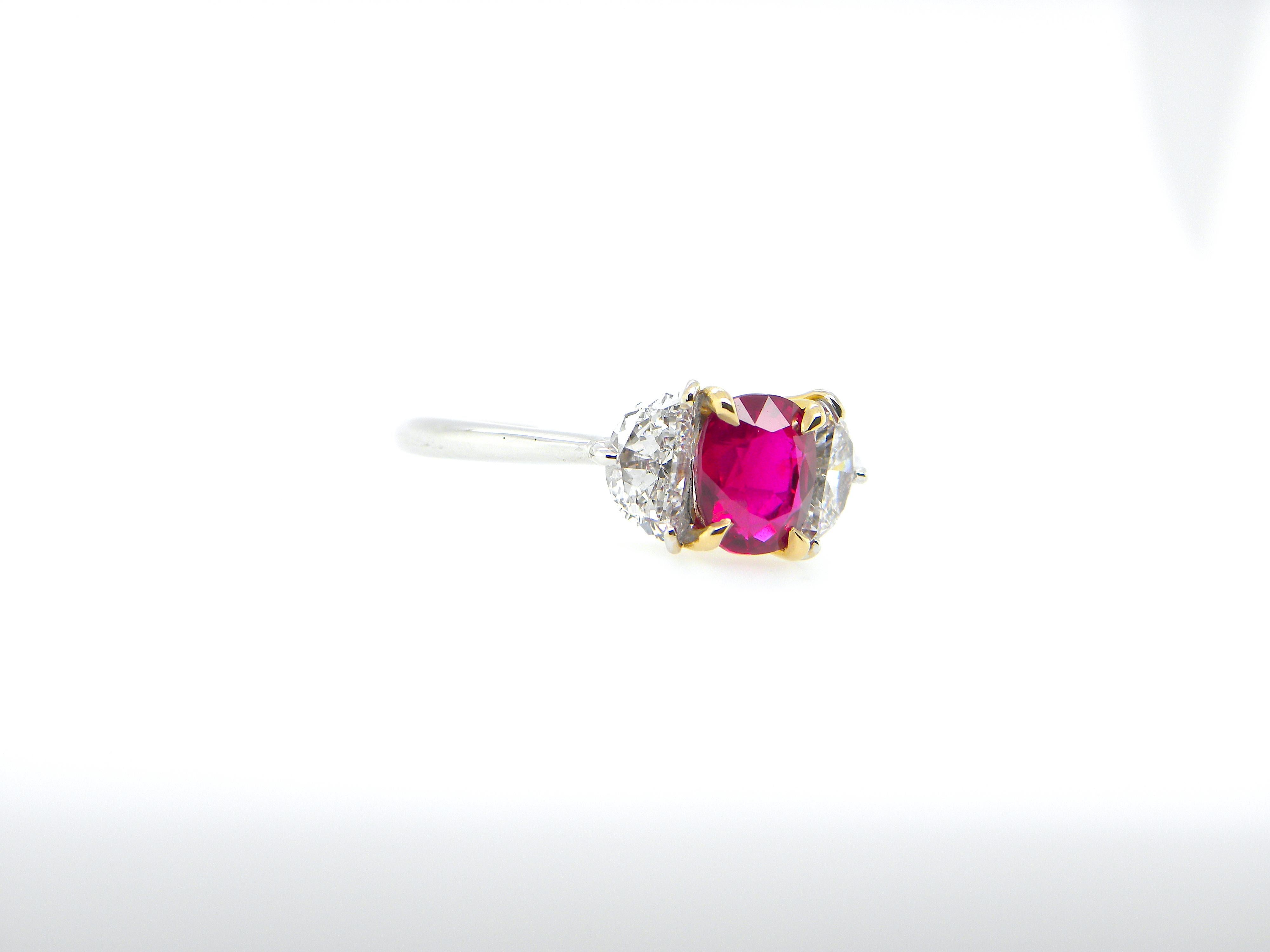 Cushion Cut 1.18 Carat GIA Certified Burma No Heat Pigeon's Blood Red Ruby and Diamond Ring