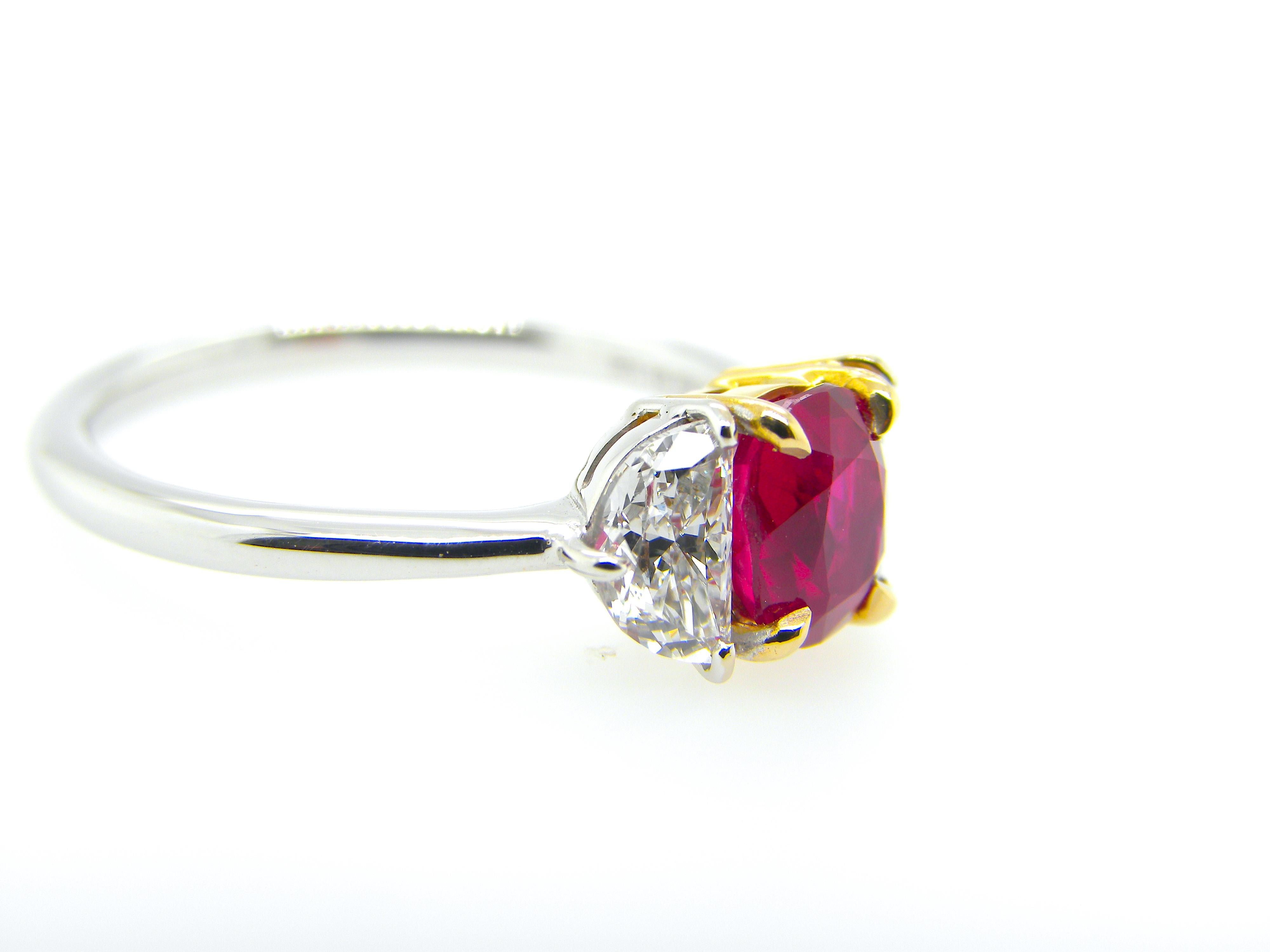 1.18 Carat GIA Certified Burma No Heat Pigeon's Blood Red Ruby and Diamond Ring In New Condition In Hong Kong, HK