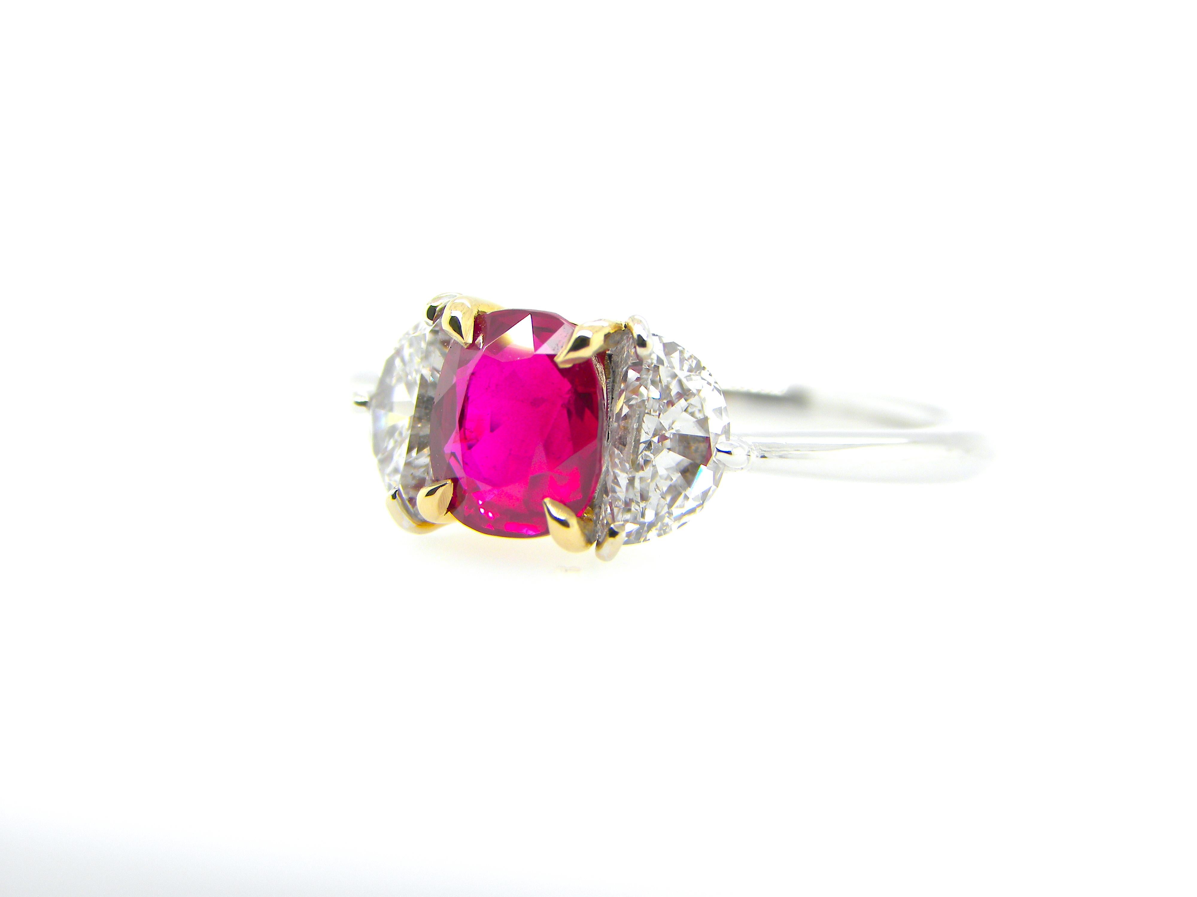 1.18 Carat GIA Certified Burma No Heat Pigeon's Blood Red Ruby and Diamond Ring 1