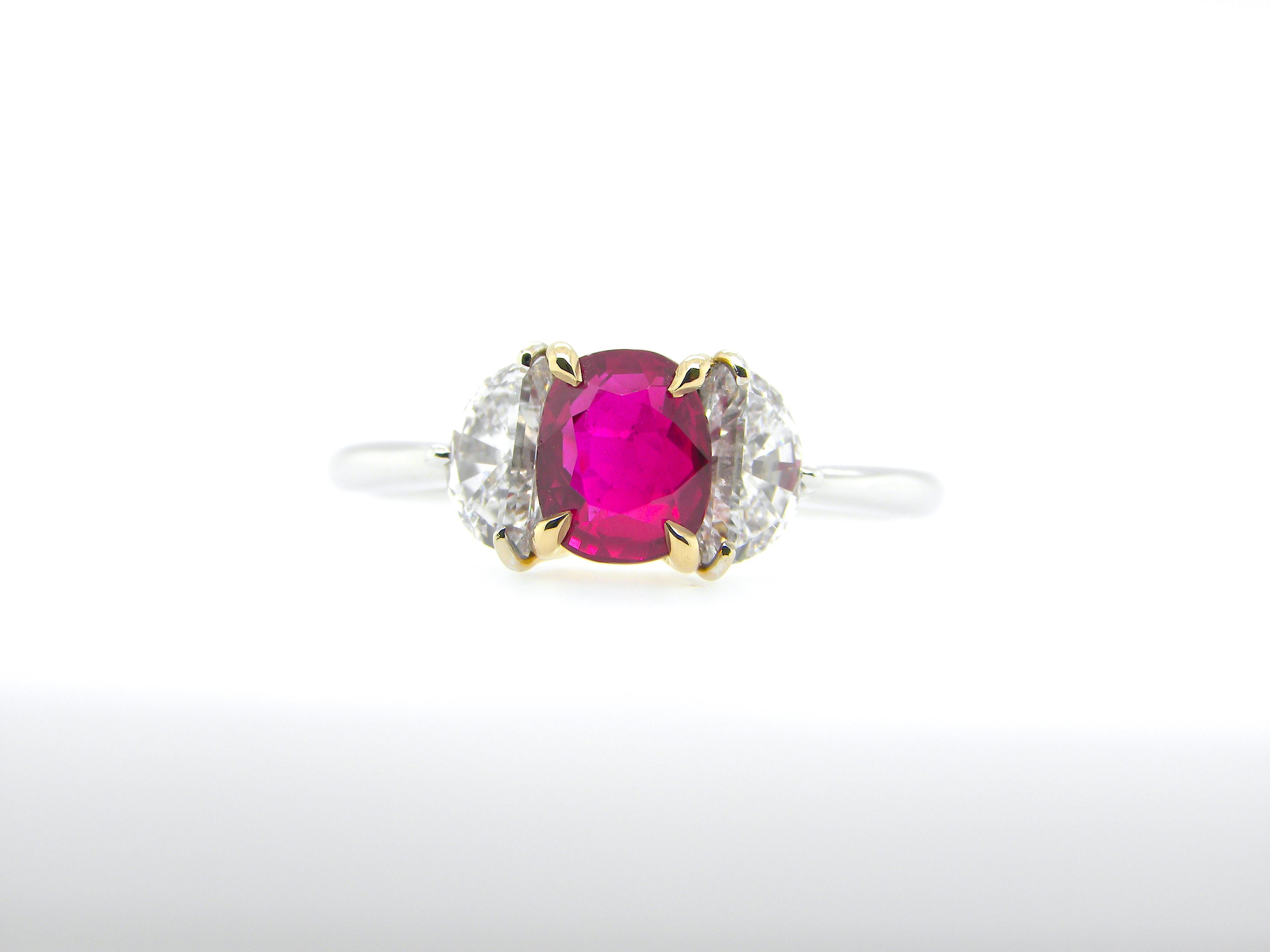 1.18 Carat GIA Certified Burma No Heat Pigeon's Blood Red Ruby and Diamond Ring 2