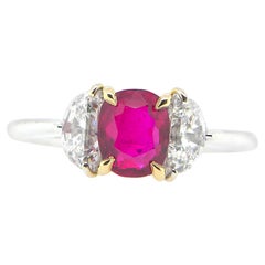 1.18 Carat GIA Certified Burma No Heat Pigeon's Blood Red Ruby and Diamond Ring