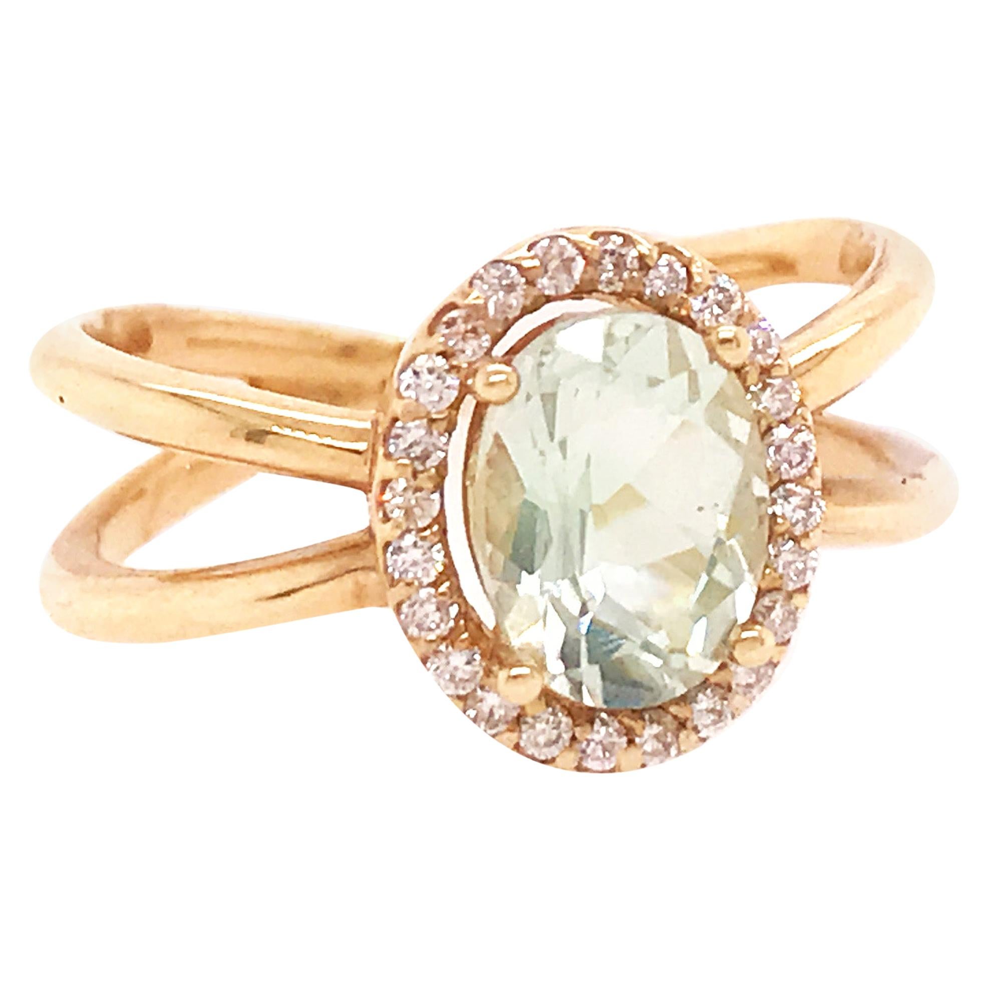 1 18 Carat Green Quartz 25 Carat Diamond Halo X Criss Cross Ring In 14k Gold For Sale At 1stdibs