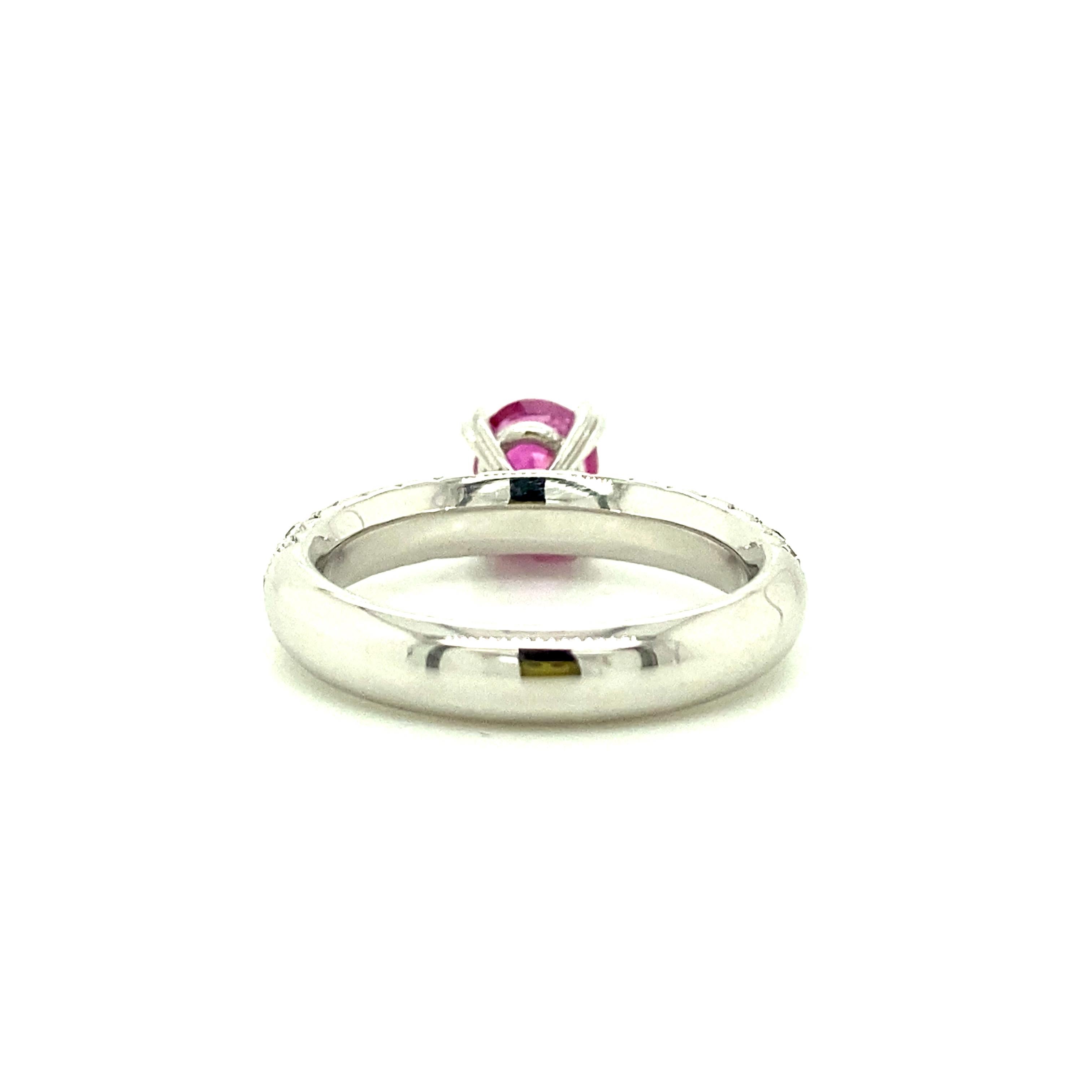 Oval Cut 1.18 Carat GRS Certified Unheated Burmese Pink Sapphire and White Diamond Ring