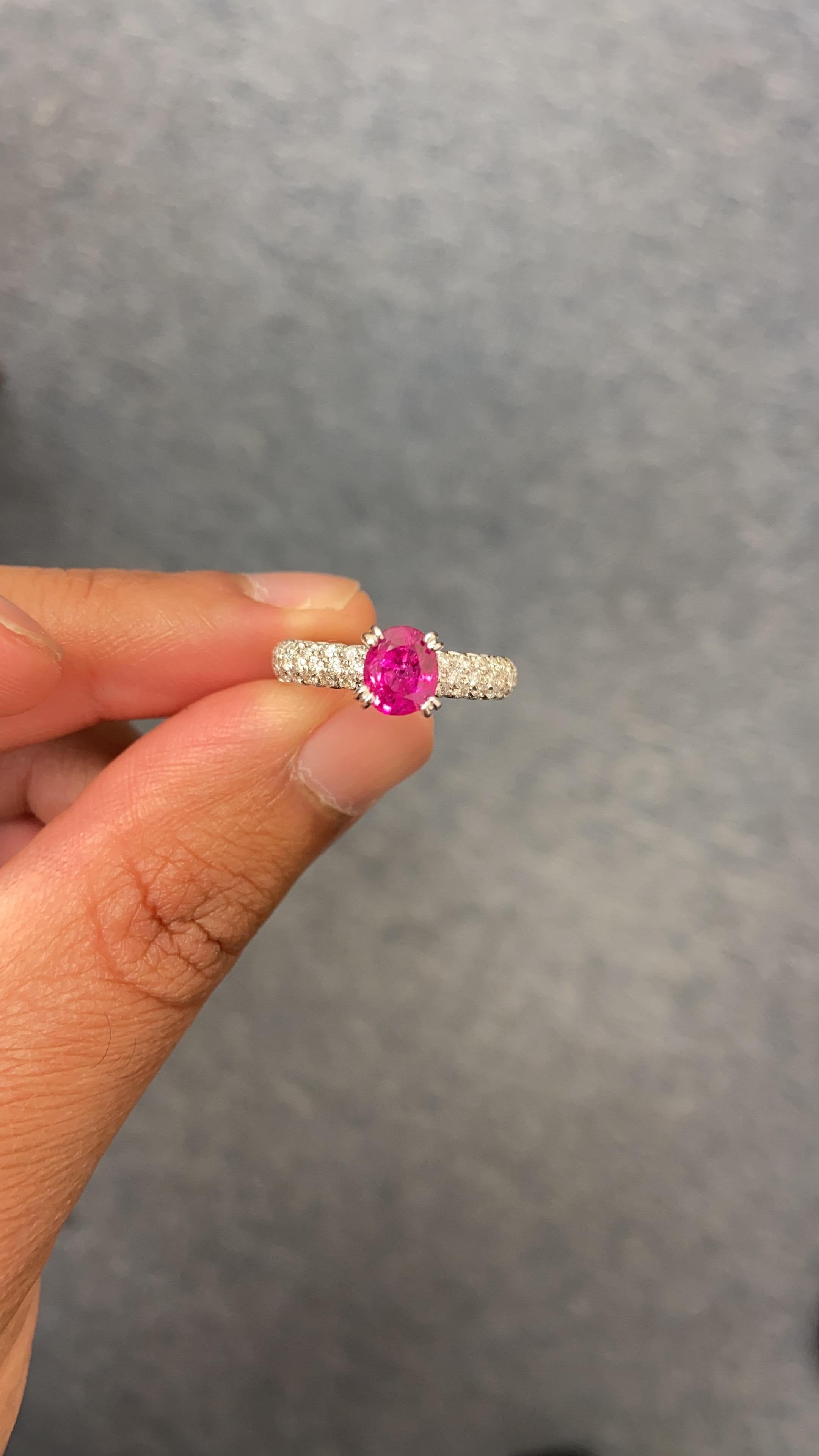 1.18 Carat GRS Certified Unheated Burmese Pink Sapphire and White Diamond Ring 2
