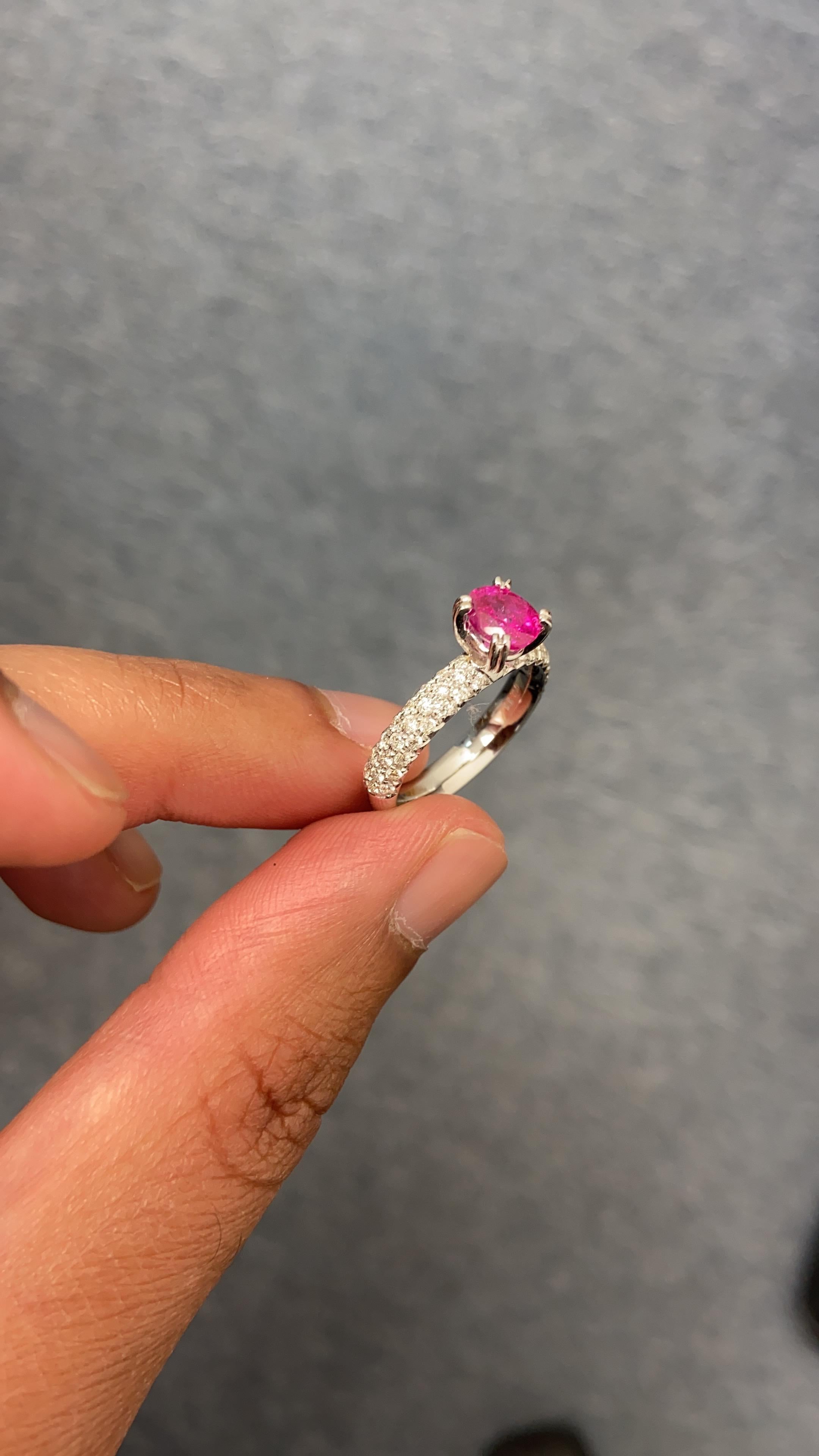 1.18 Carat GRS Certified Unheated Burmese Pink Sapphire and White Diamond Ring 3