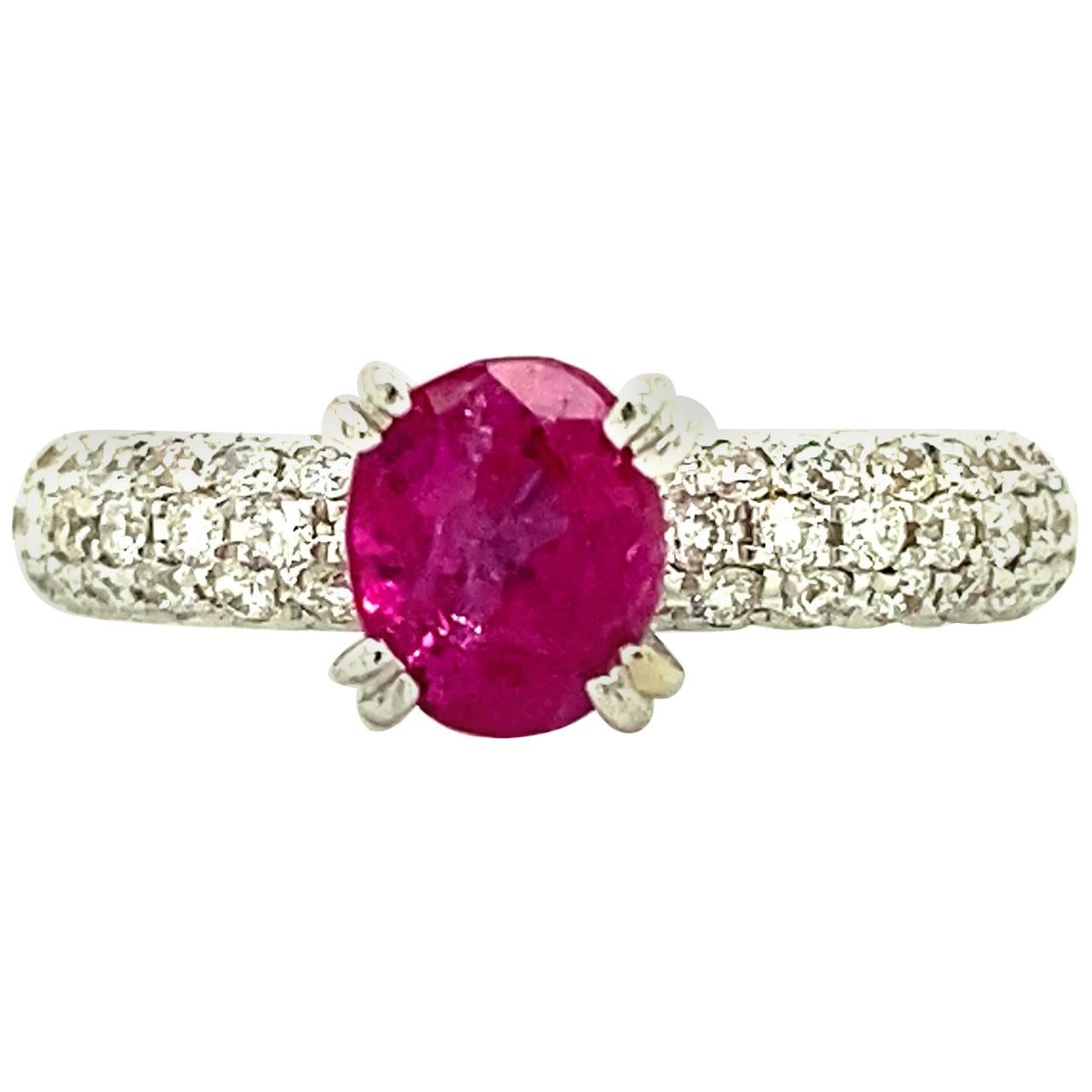 1.18 Carat GRS Certified Unheated Burmese Pink Sapphire and White Diamond Ring