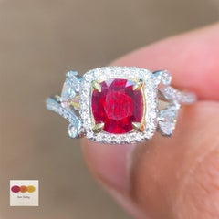 1.18 Carat Lotus Certified Burma No Heat Vivid Red Ruby and White Diamond Ring