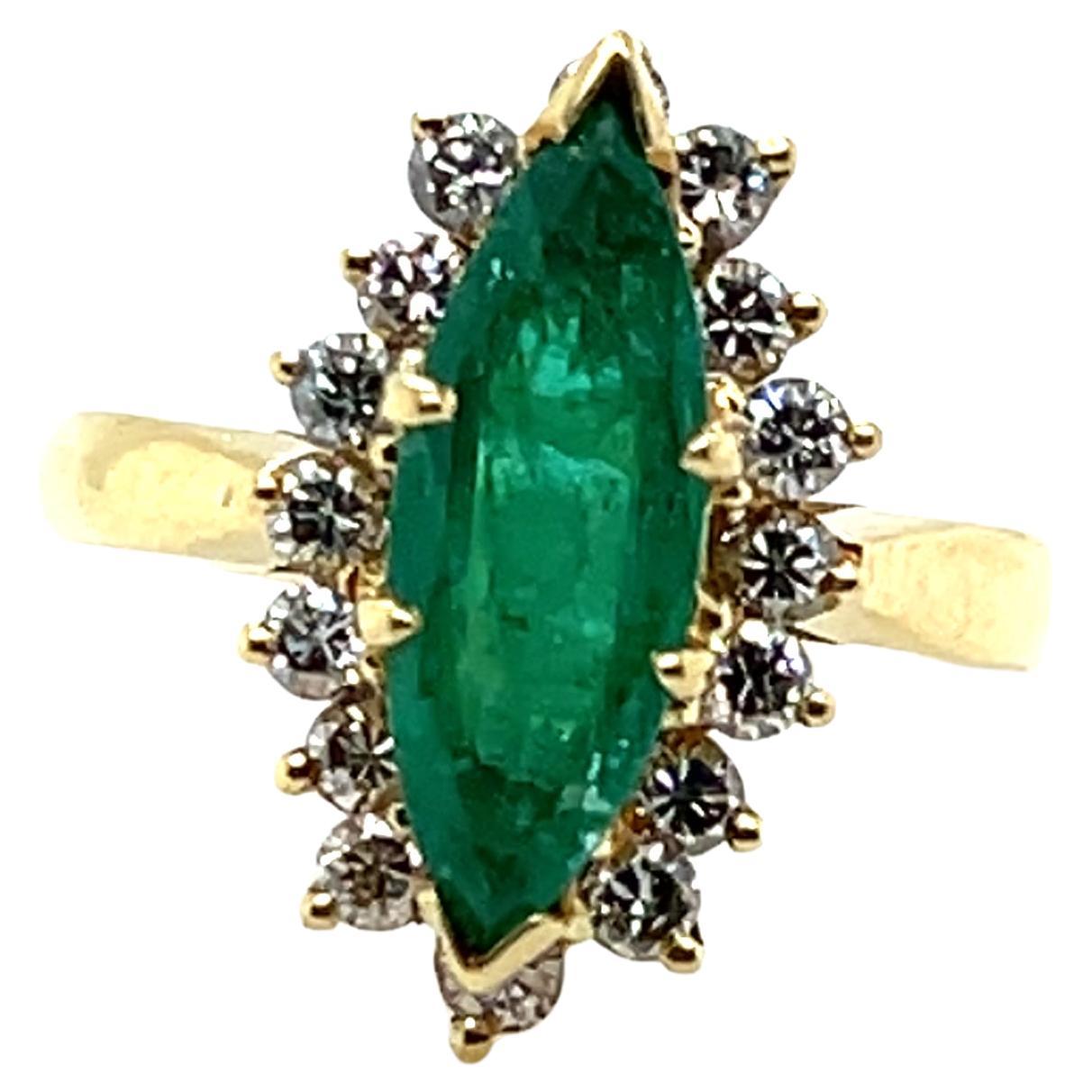 1.18 Carat Marquise Cut Emerald
Diamond 18k Yellow Gold Cocktail Ring