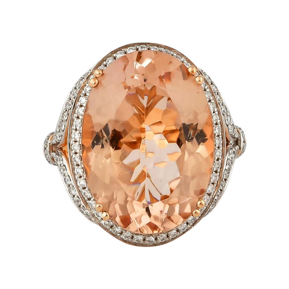 11.8 Carat Morganite and Diamond Ring in 18 Karat Rose Gold For Sale