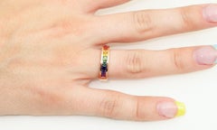 1.18 Carat Multi-Color Princess Cut Sapphire Gold Eternity Band Ring