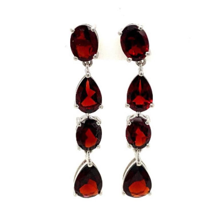Art Deco 11.8 Carat Natural Deep Red Garnet Long Dangle Earrings for Mom in 925 Silver For Sale