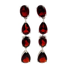 11.8 Carat Natural Deep Red Garnet Long Dangle Earrings in 925 Sterling Silver