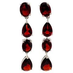 11.8 Carat Natural Deep Red Garnet Long Dangle Earrings for Mom in 925 Silver