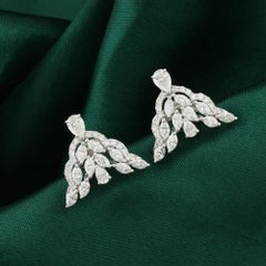 1.18 Carat Natural Diamond Wing Cluster Drop Stud Earrings 18K White Gold