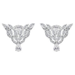 1.18 Carat Natural Diamond Wing Cluster Drop Stud Earrings 18K White Gold