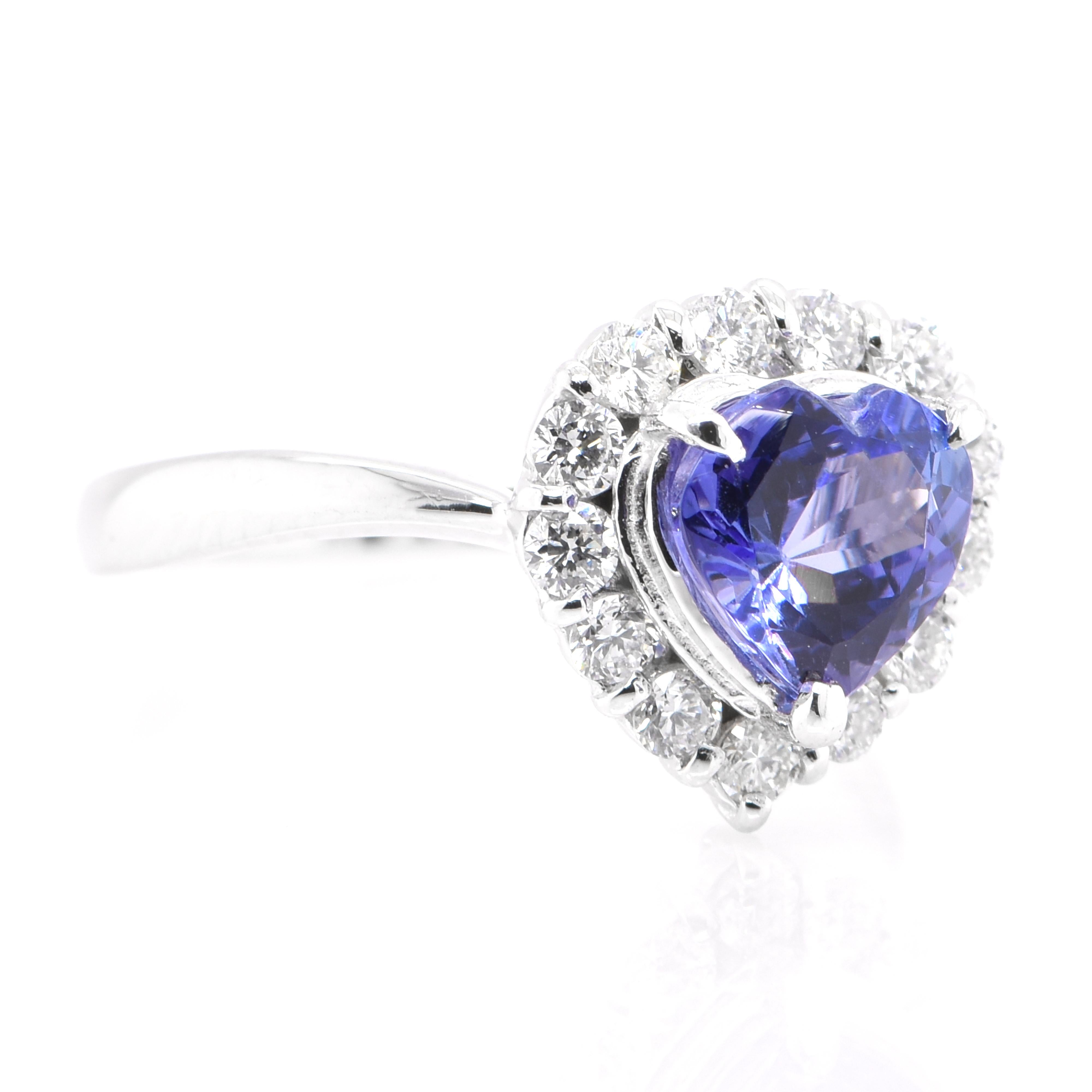 Modern 1.18 Carat Natural Heart Cut Tanzanite & Diamond Engagement Ring Set in Platinum