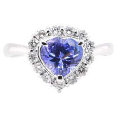 1.18 Carat Natural Heart Cut Tanzanite & Diamond Engagement Ring Set in Platinum