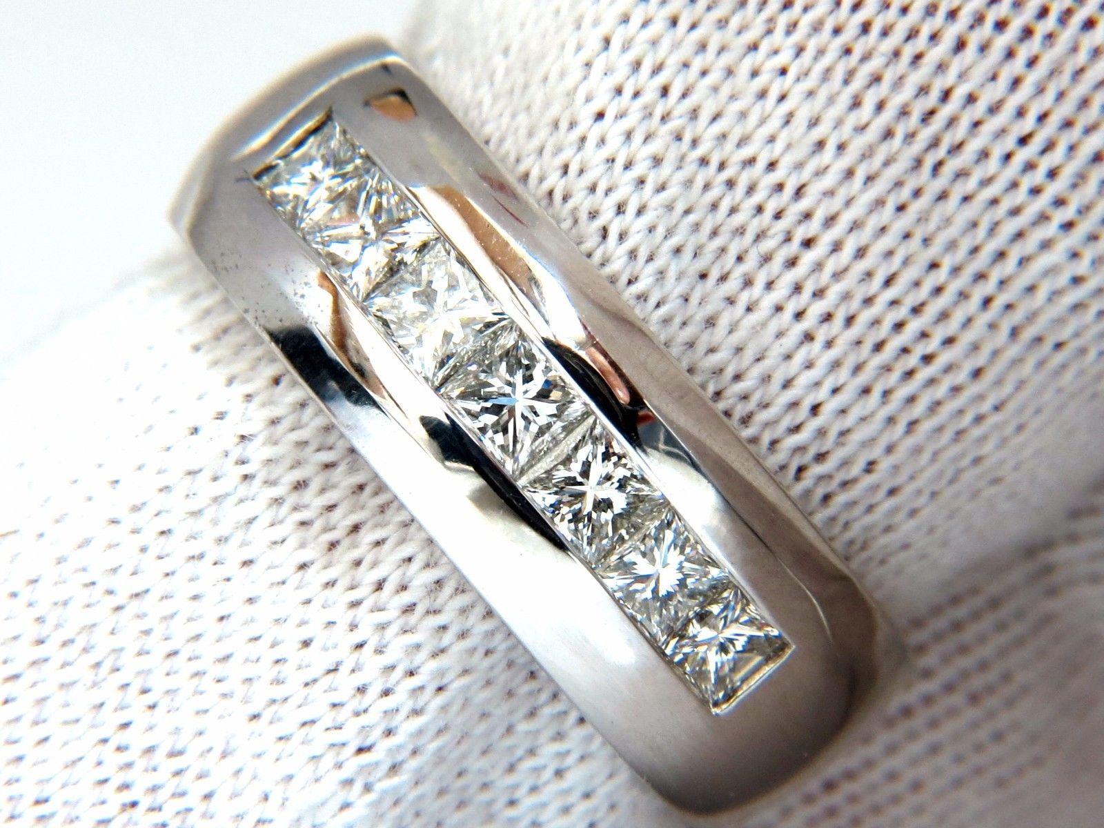 1.18 Carat Natural Princess Cut Diamonds Wide Band Channel 14 Karat In New Condition For Sale In New York, NY