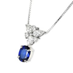 1.18 Karat natürlicher königsblauer Saphir & Diamant-Anhänger Halskette aus Platin