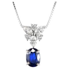 1.18 Karat natürlicher königsblauer Saphir & Diamant-Anhänger Halskette aus Platin