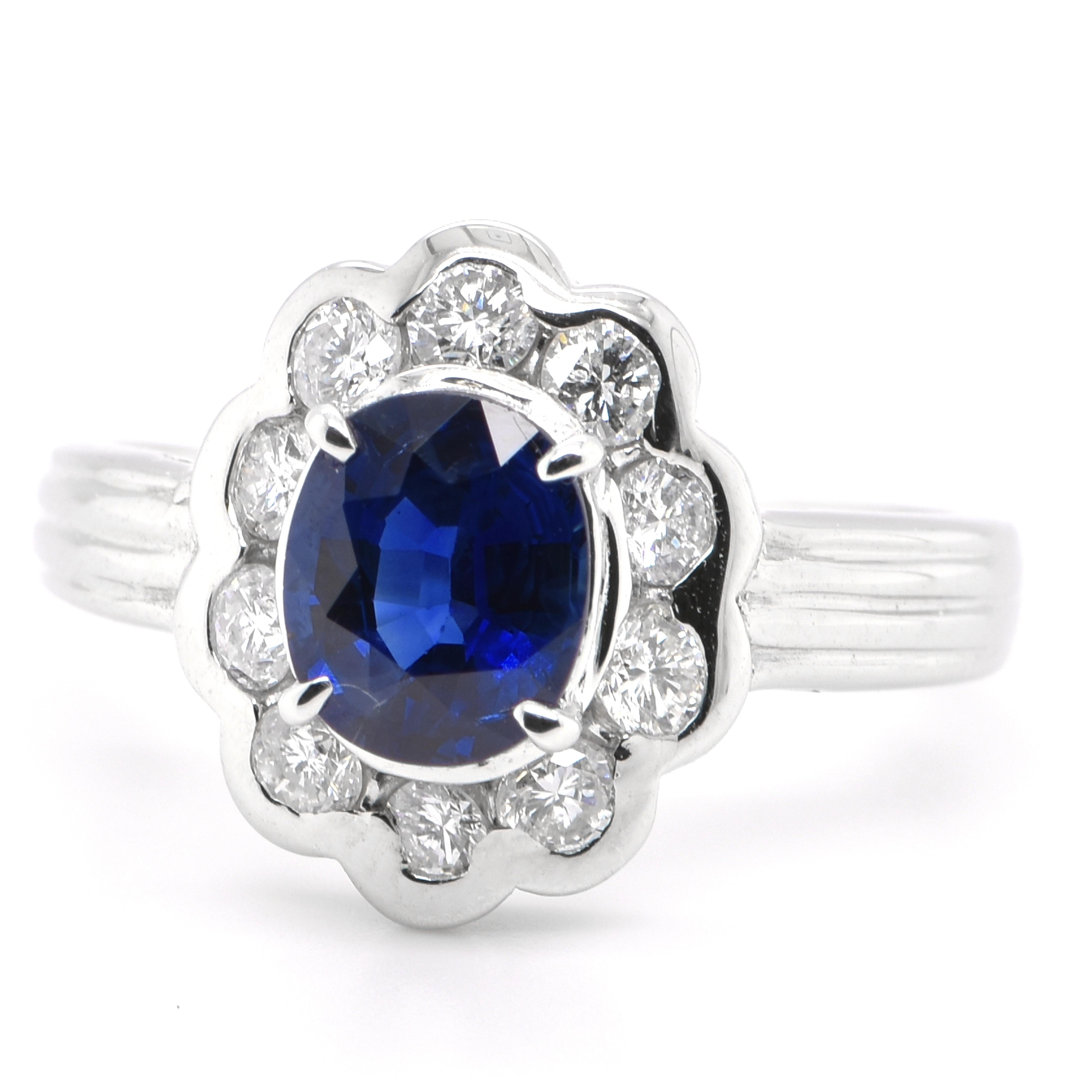 A beautiful Edwardian style ring featuring a 1.18 Carat Natural Blue Sapphire and 0.55 Carats Diamond Accents set in Platinum. Sapphires have extraordinary durability - they excel in hardness as well as toughness and durability making them very