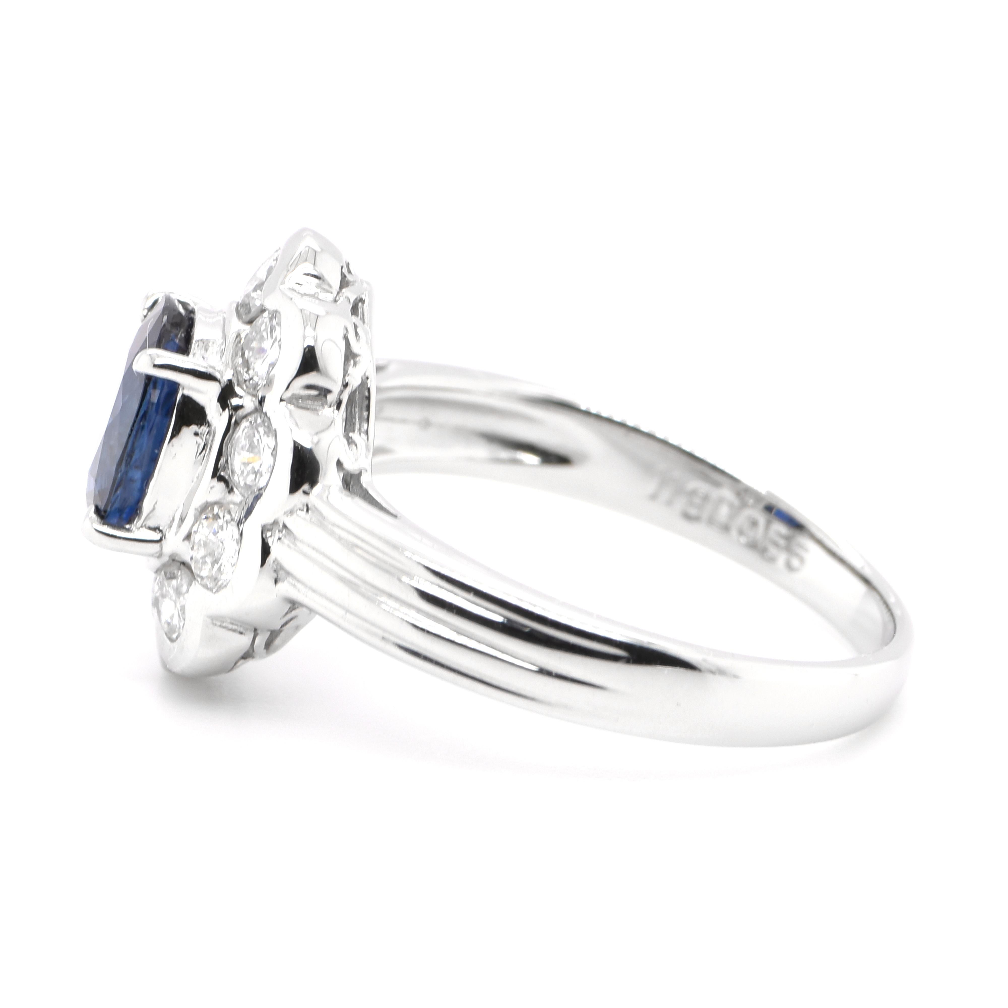 Oval Cut 1.18 Carat Natural Sapphire and Diamond Antique Ring Set in Platinum For Sale