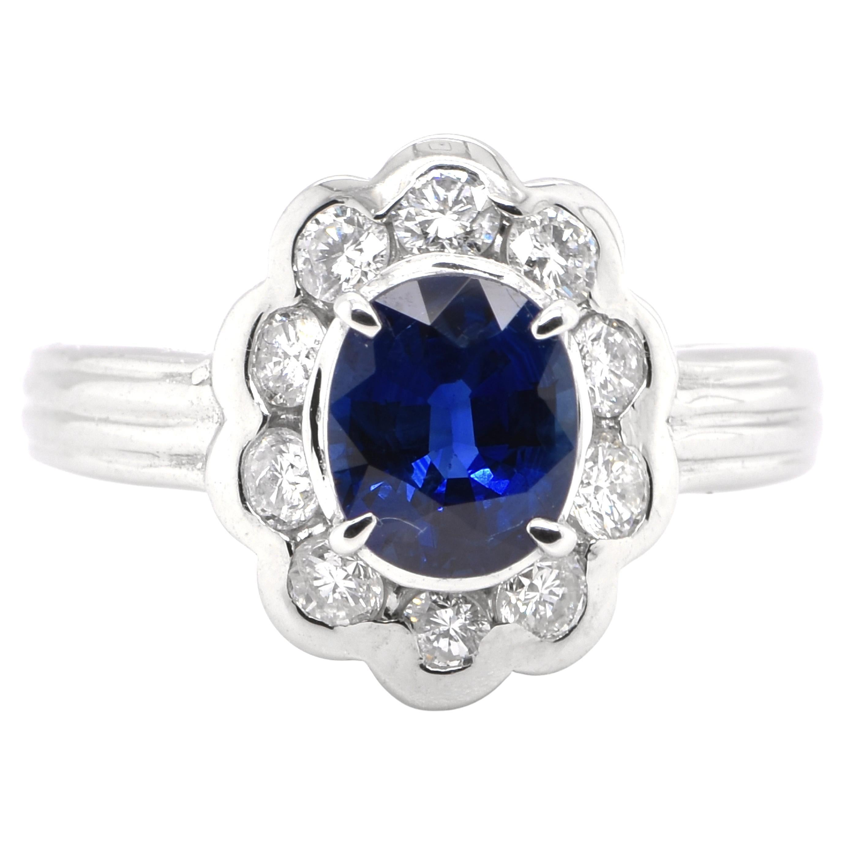 1.18 Carat Natural Sapphire and Diamond Antique Ring Set in Platinum For Sale