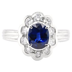 1.18 Carat Natural Sapphire and Diamond Vintage Ring Set in Platinum