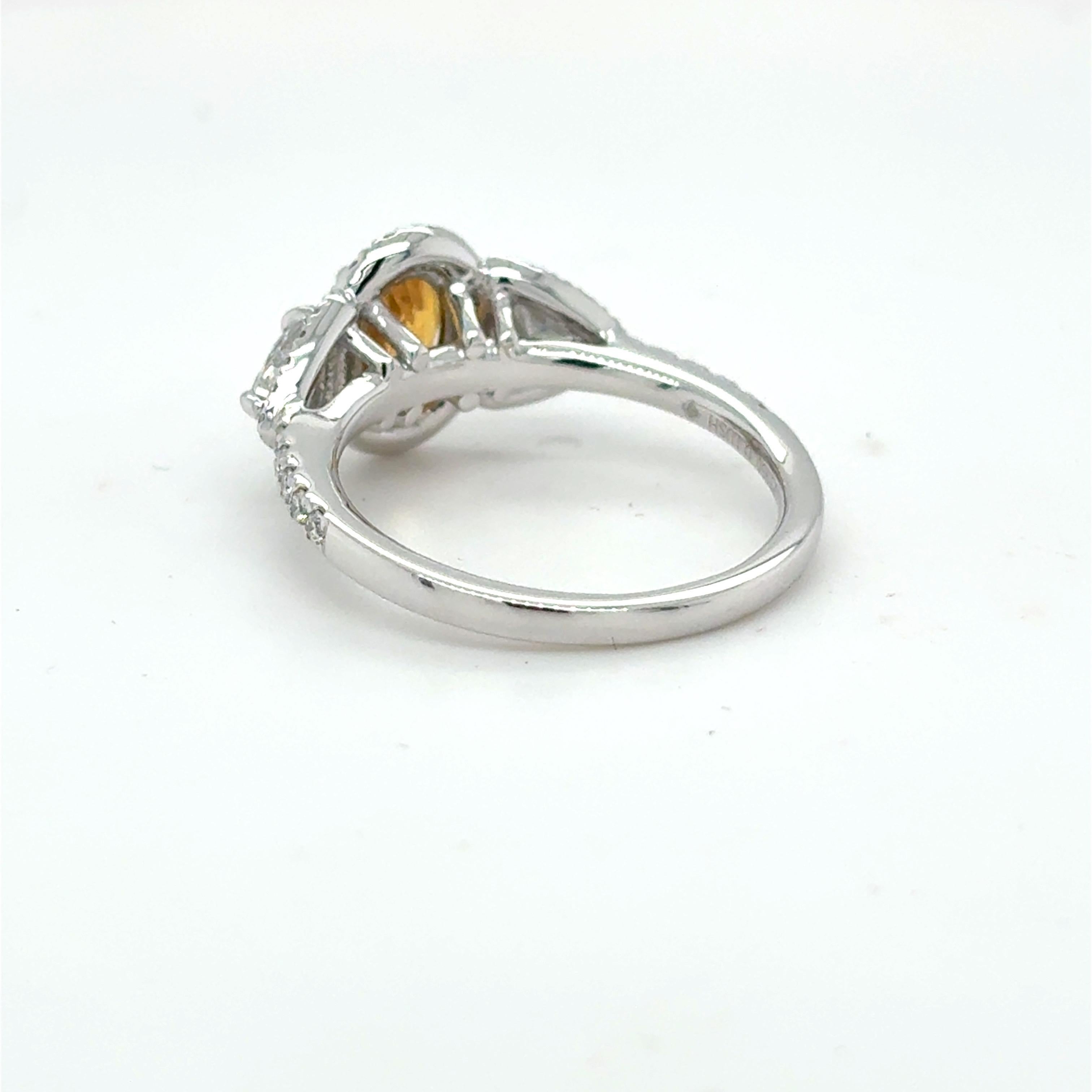 1.18 Carat Oval Cut Yellow Sapphire Diamond Platinum Ring For Sale 5