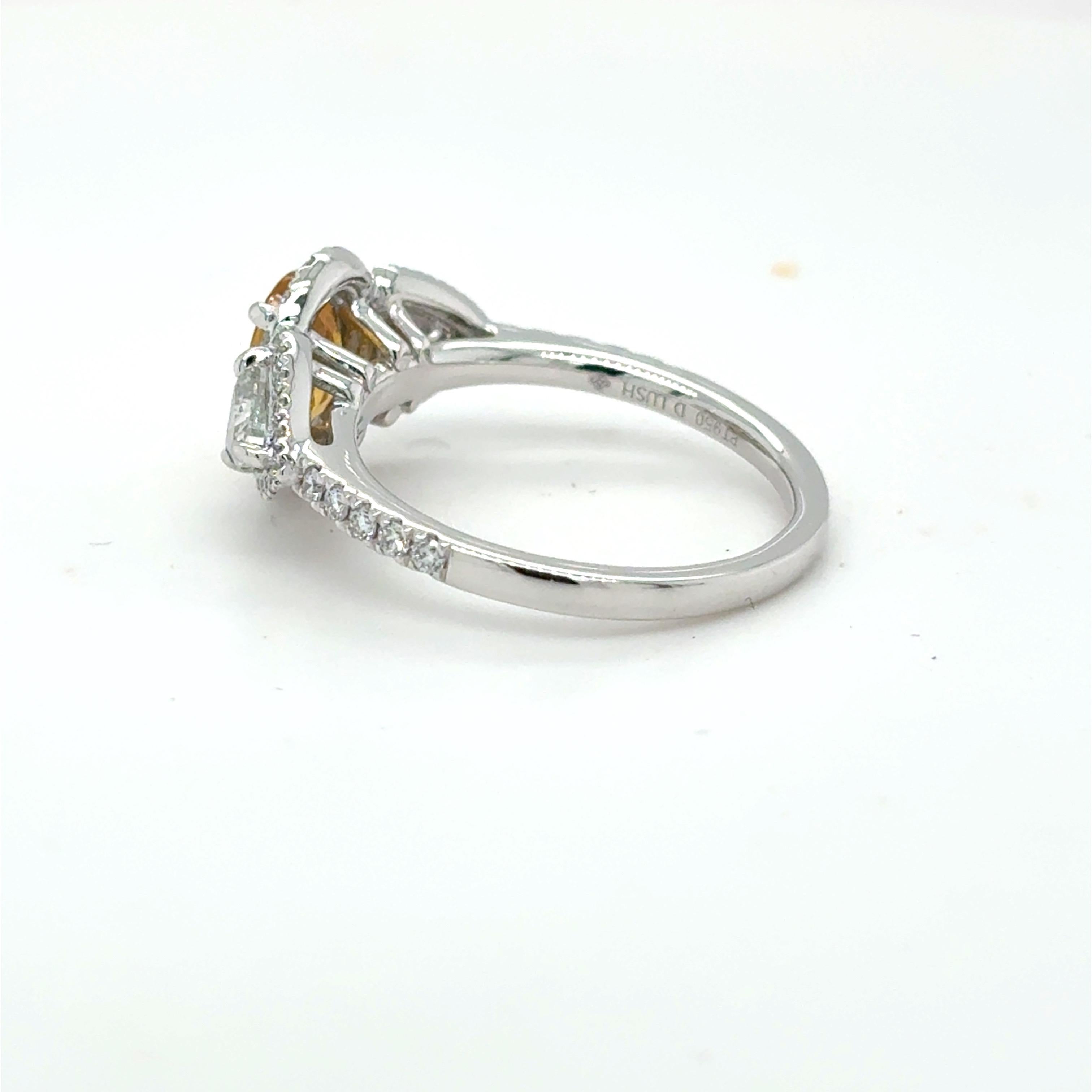 1.18 Carat Oval Cut Yellow Sapphire Diamond Platinum Ring For Sale 6