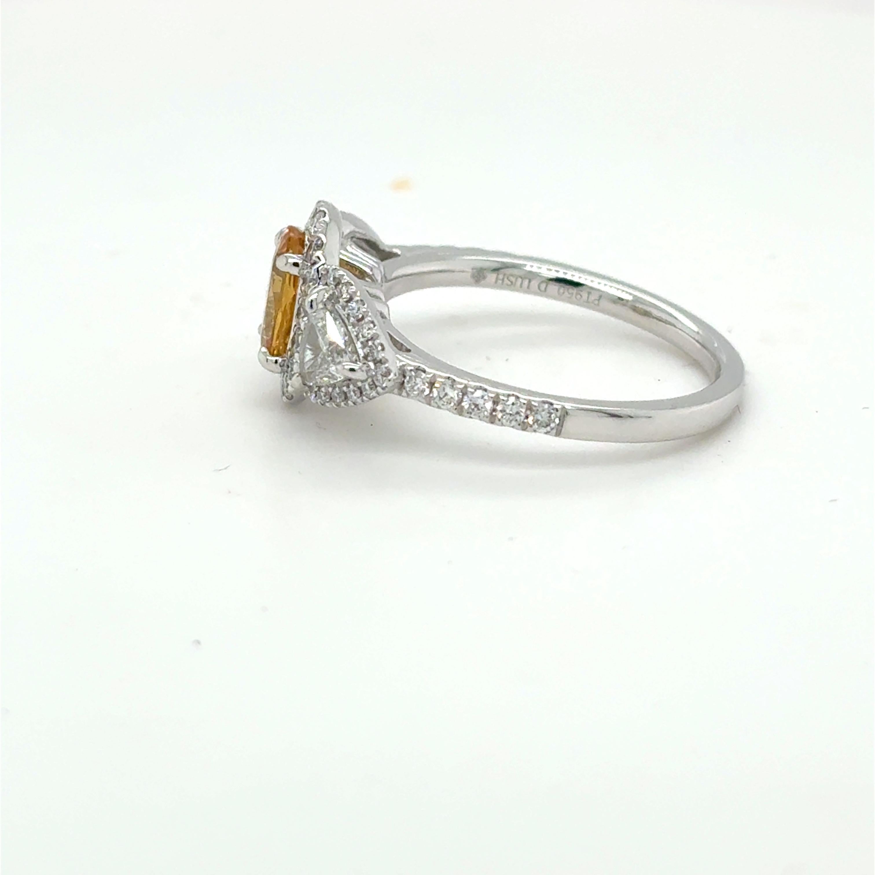 1.18 Carat Oval Cut Yellow Sapphire Diamond Platinum Ring For Sale 7