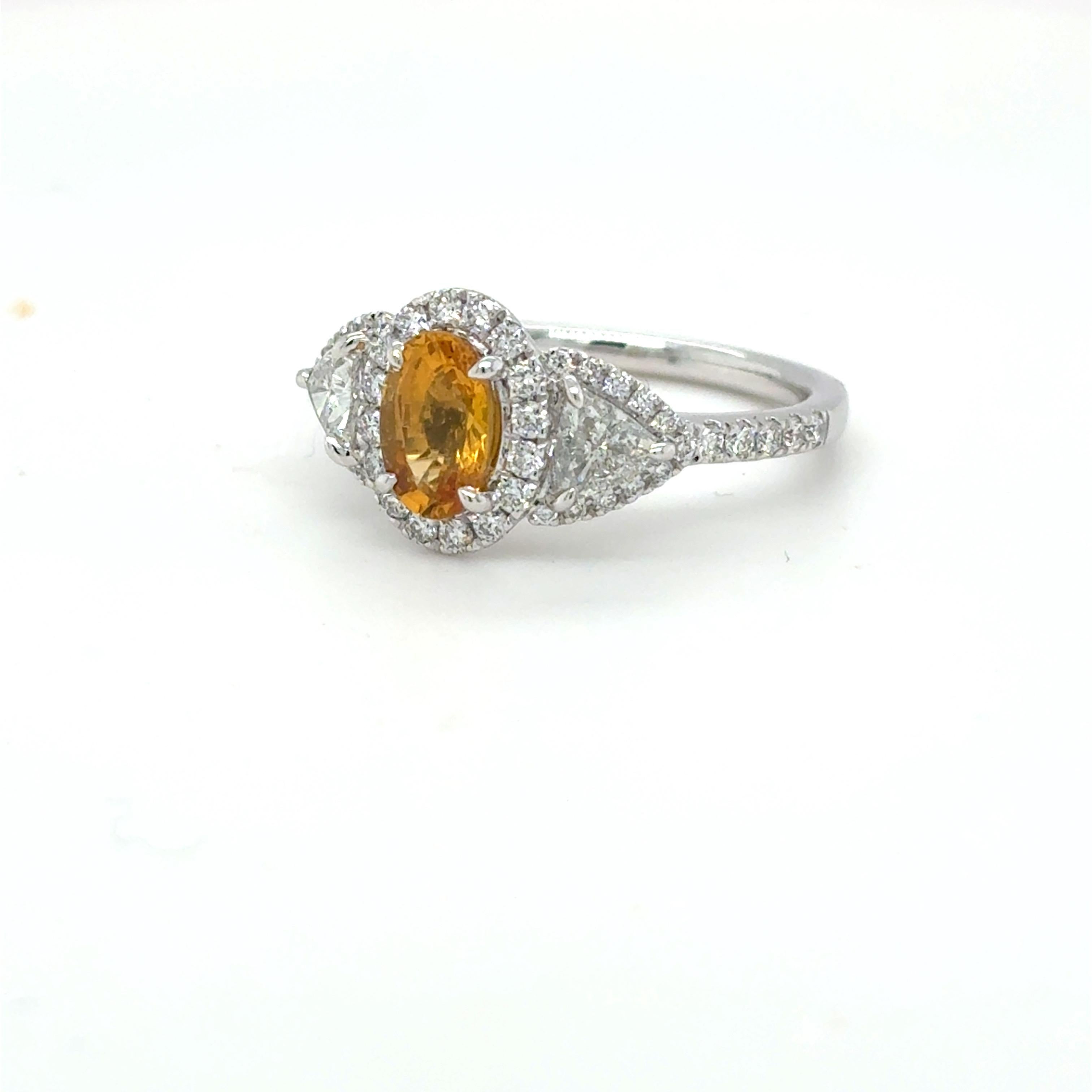 1.18 Carat Oval Cut Yellow Sapphire Diamond Platinum Ring For Sale 8