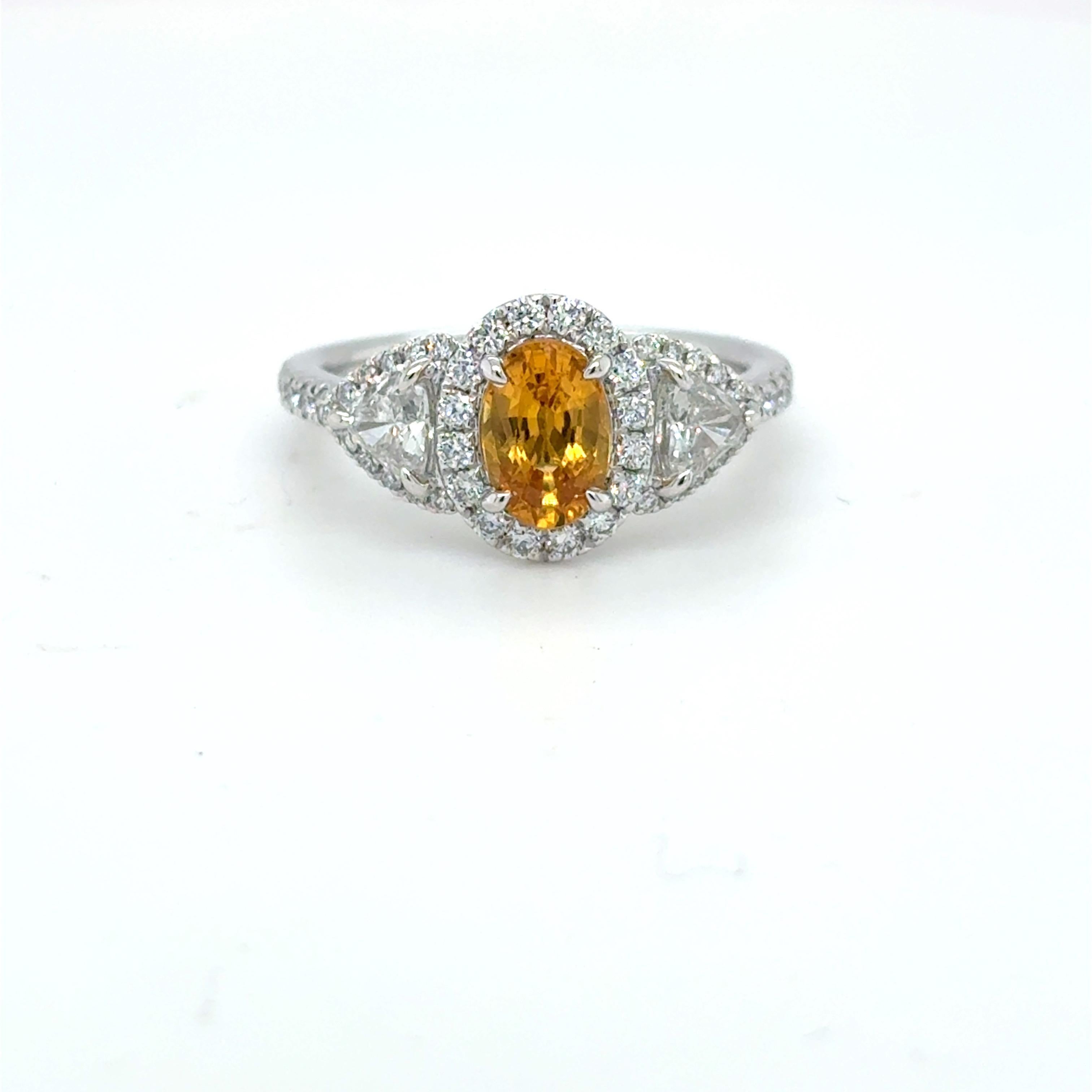 1.18 Carat Oval Cut Yellow Sapphire Diamond Platinum Ring For Sale 9