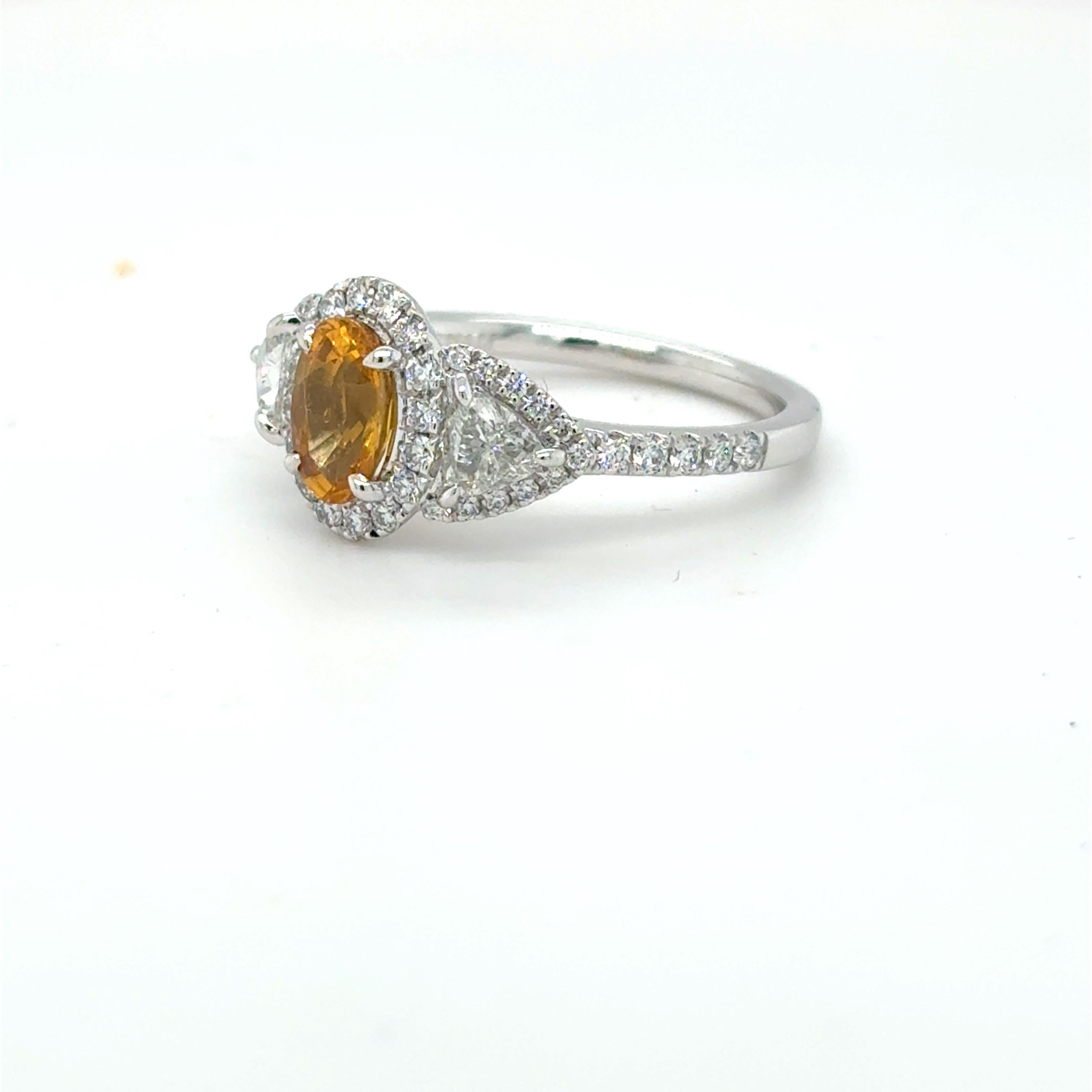 1.18 Carat Oval Cut Yellow Sapphire Diamond Platinum Ring For Sale 10
