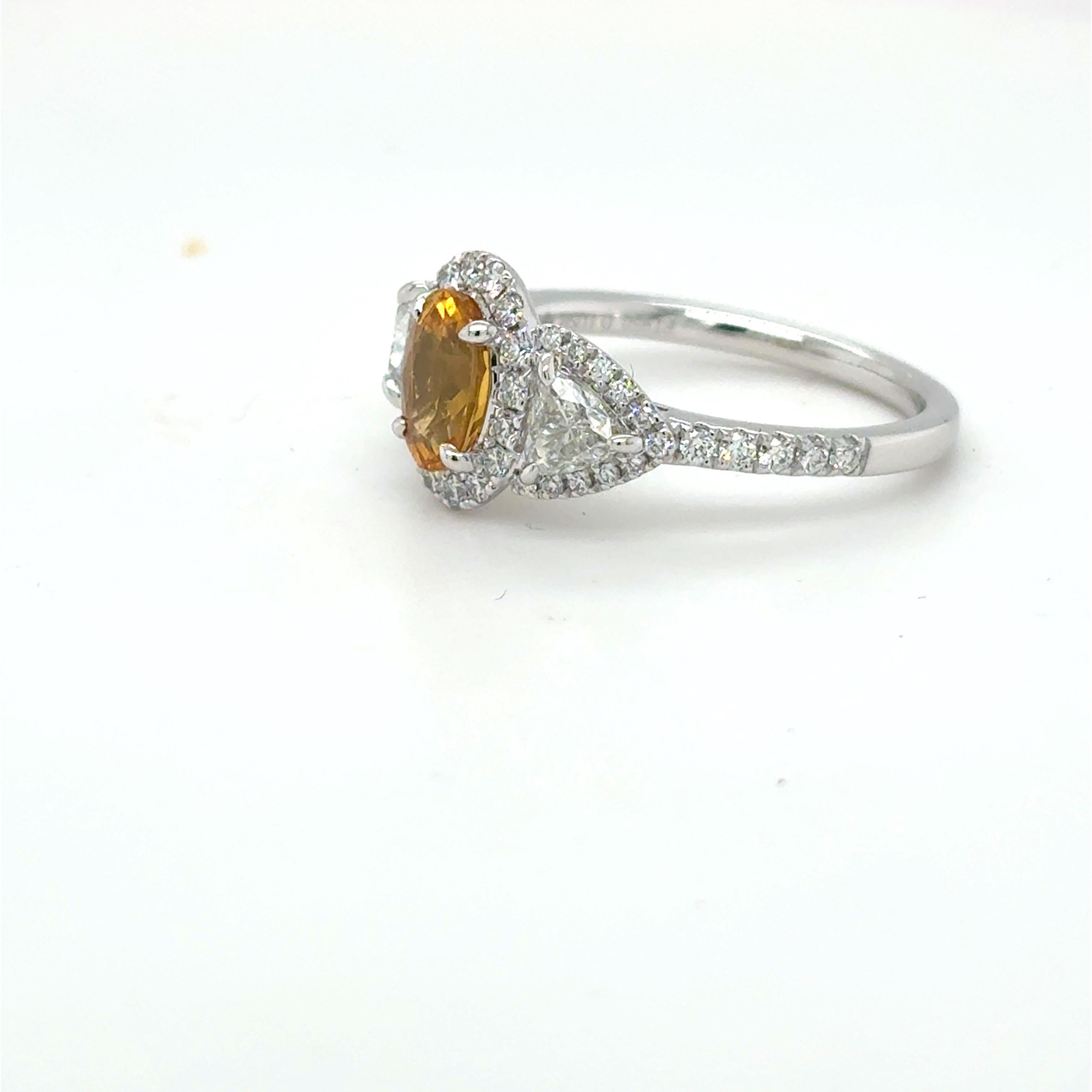 1.18 Carat Oval Cut Yellow Sapphire Diamond Platinum Ring For Sale 11