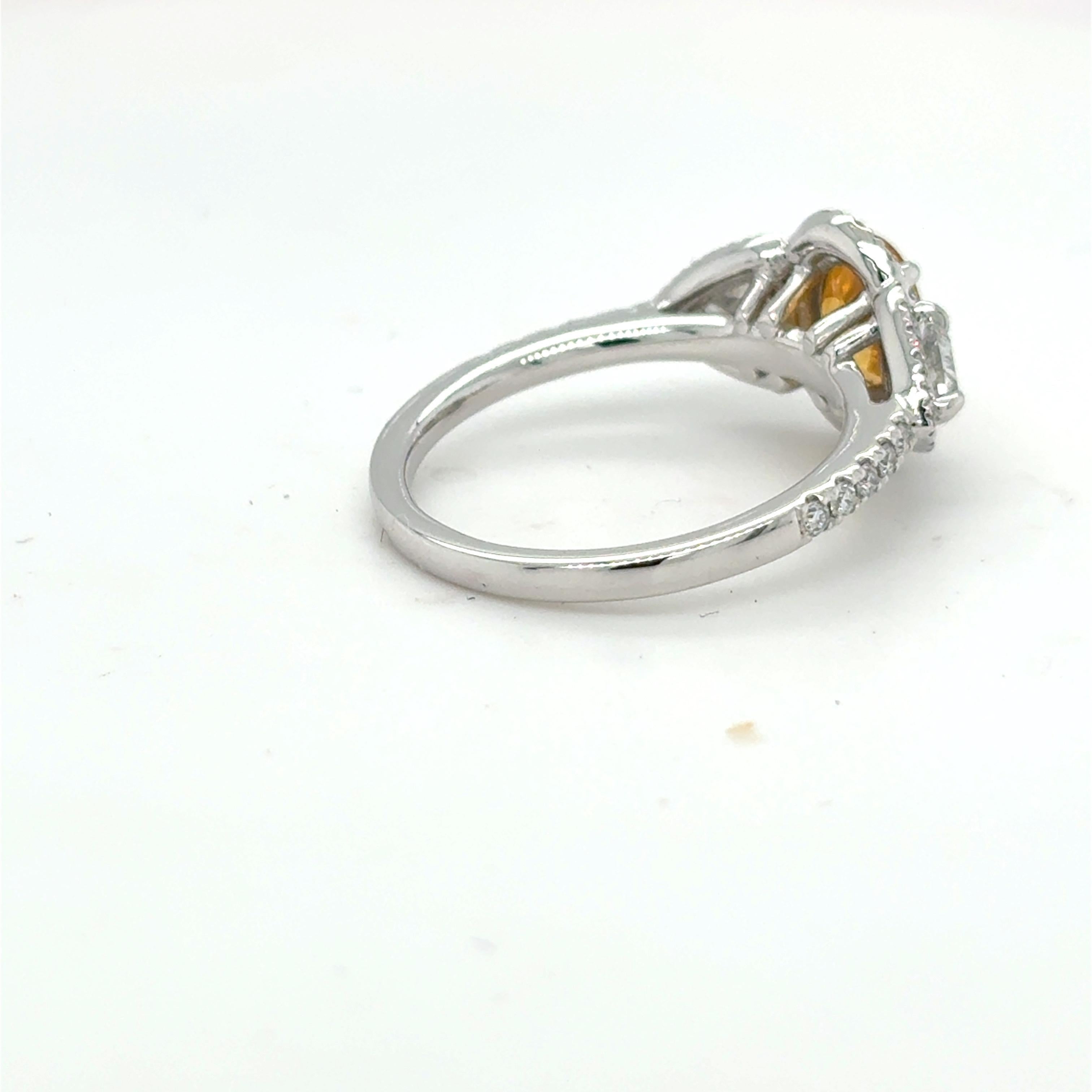 1.18 Carat Oval Cut Yellow Sapphire Diamond Platinum Ring For Sale 12
