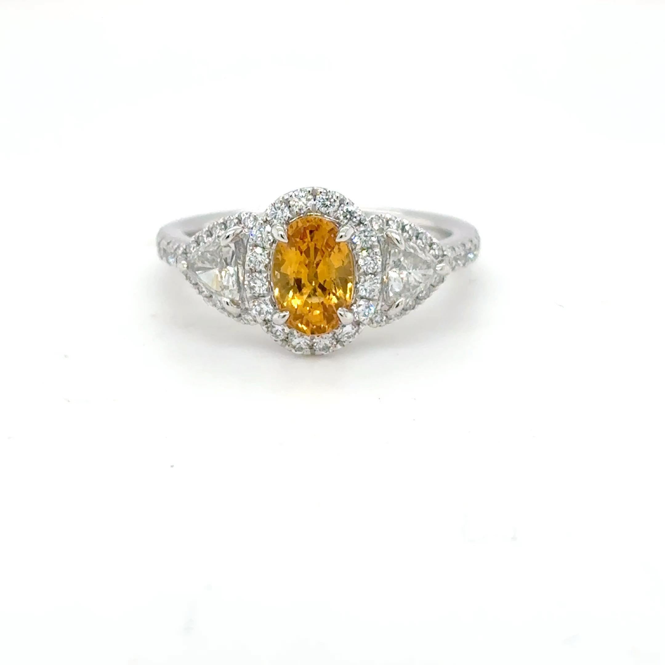 1.18 Carat Oval Cut Yellow Sapphire Diamond Platinum Ring For Sale 13