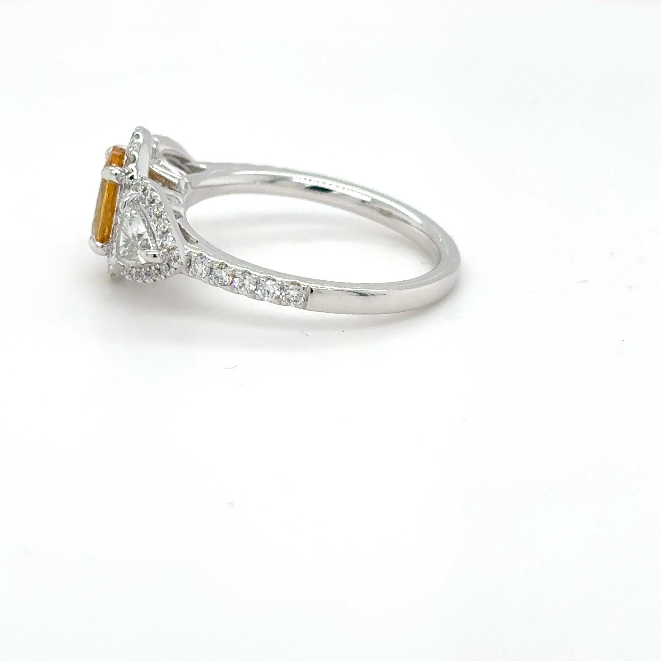 1.18 Carat Oval Cut Yellow Sapphire Diamond Platinum Ring For Sale 14