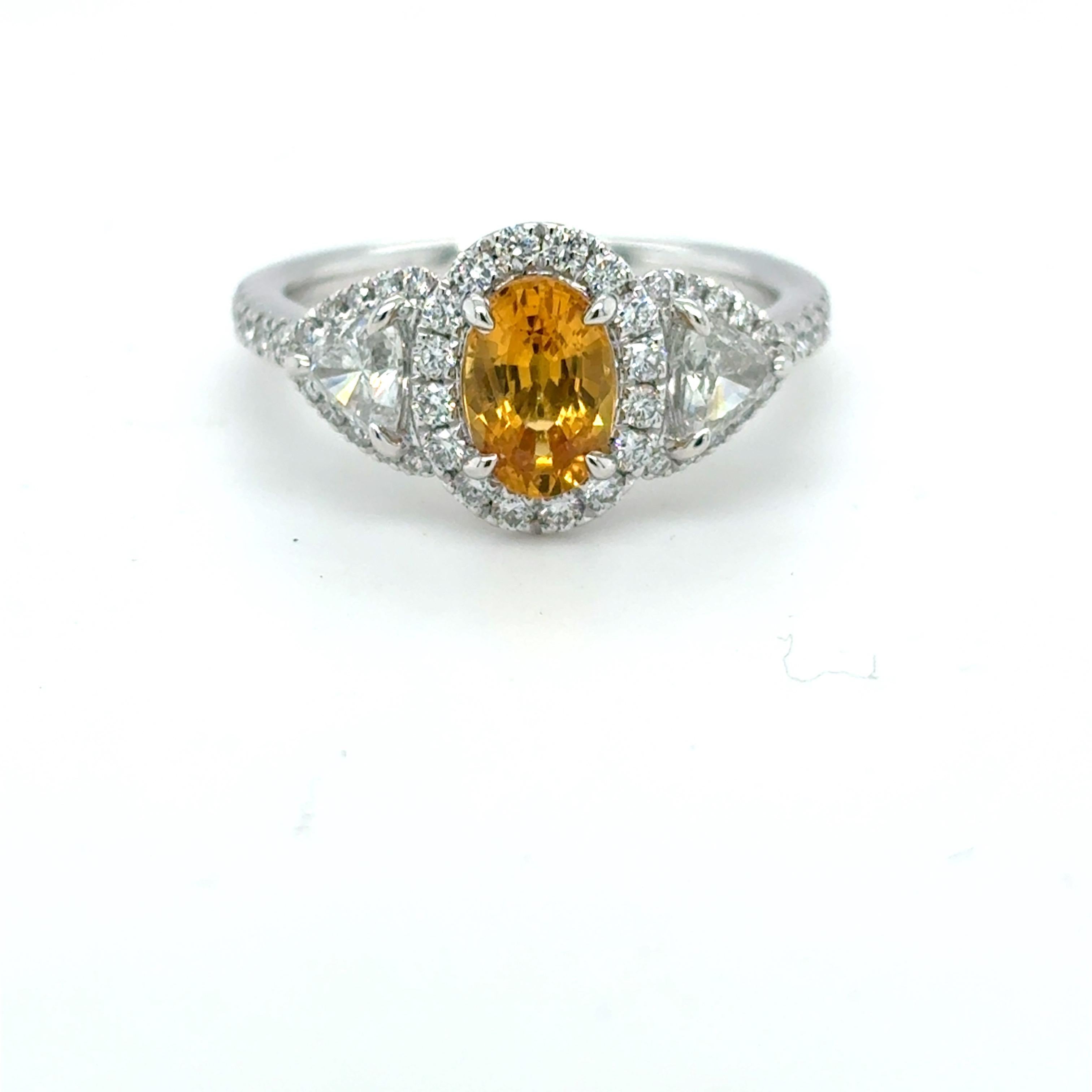 1.18 Carat Oval Cut Yellow Sapphire Diamond Platinum Ring For Sale 15