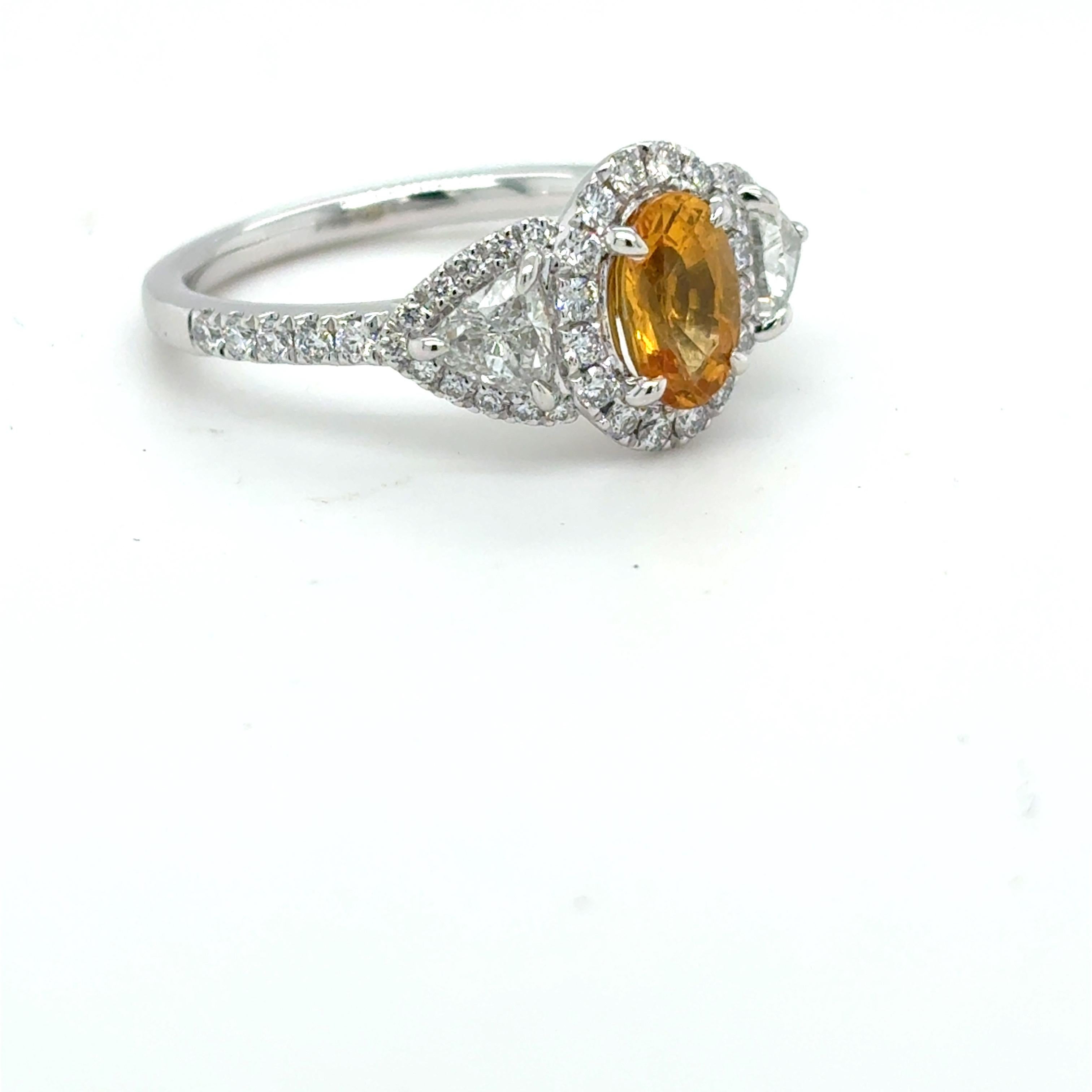1.18 Carat Oval Cut Yellow Sapphire Diamond Platinum Ring In New Condition For Sale In Trumbull, CT